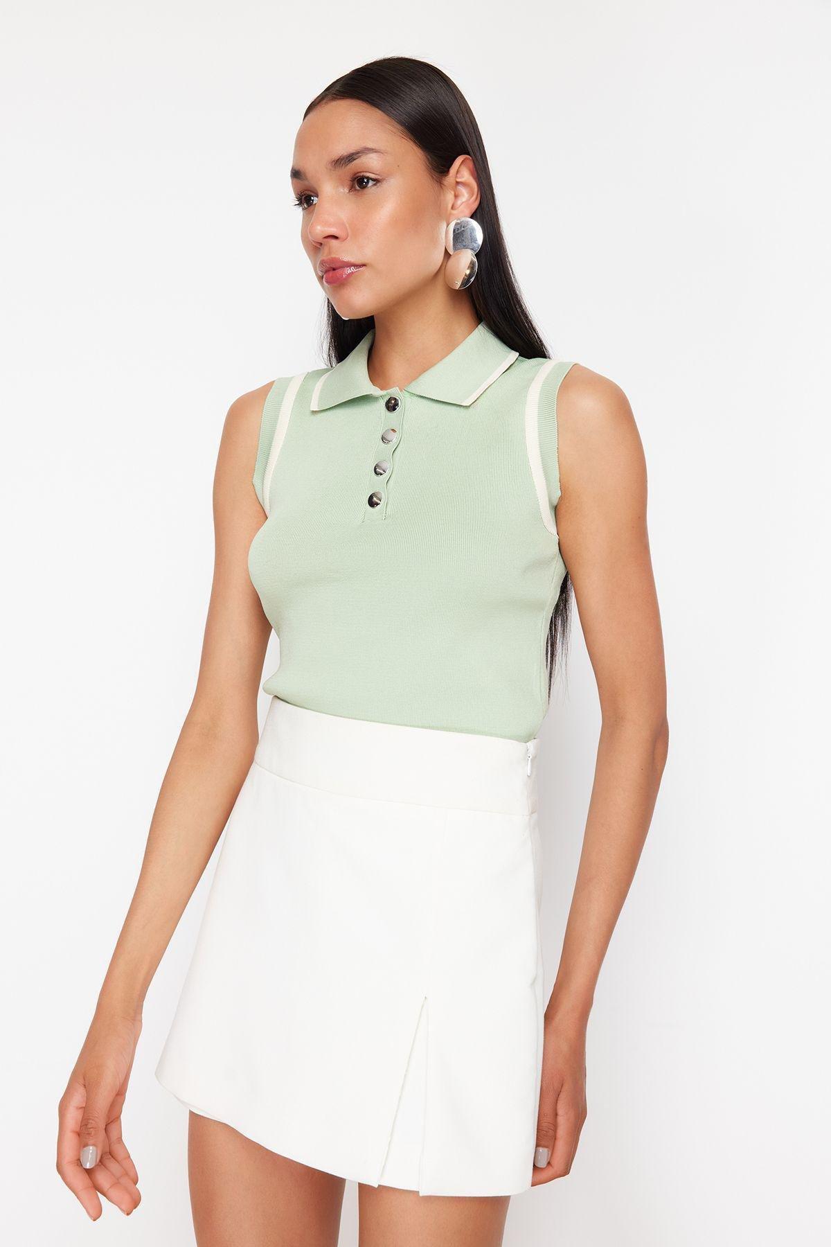 Green Casual Cropped Polo Shirt, , large image number 2