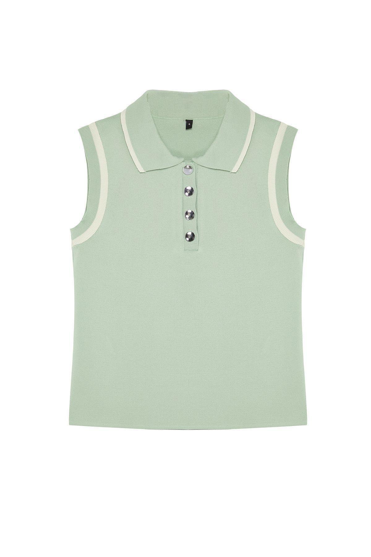 Green Casual Cropped Polo Shirt, , large image number 5