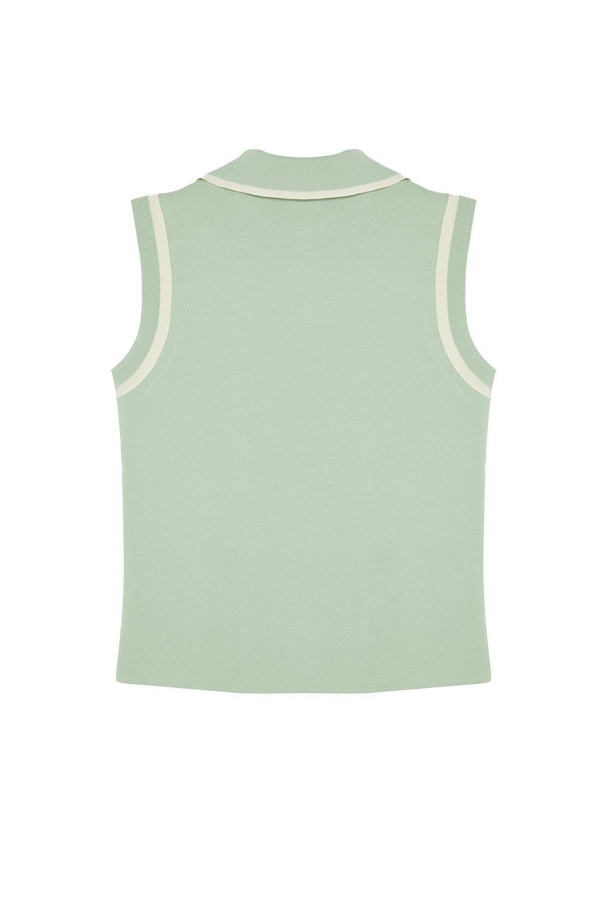 Green Casual Cropped Polo Shirt, , large image number 6