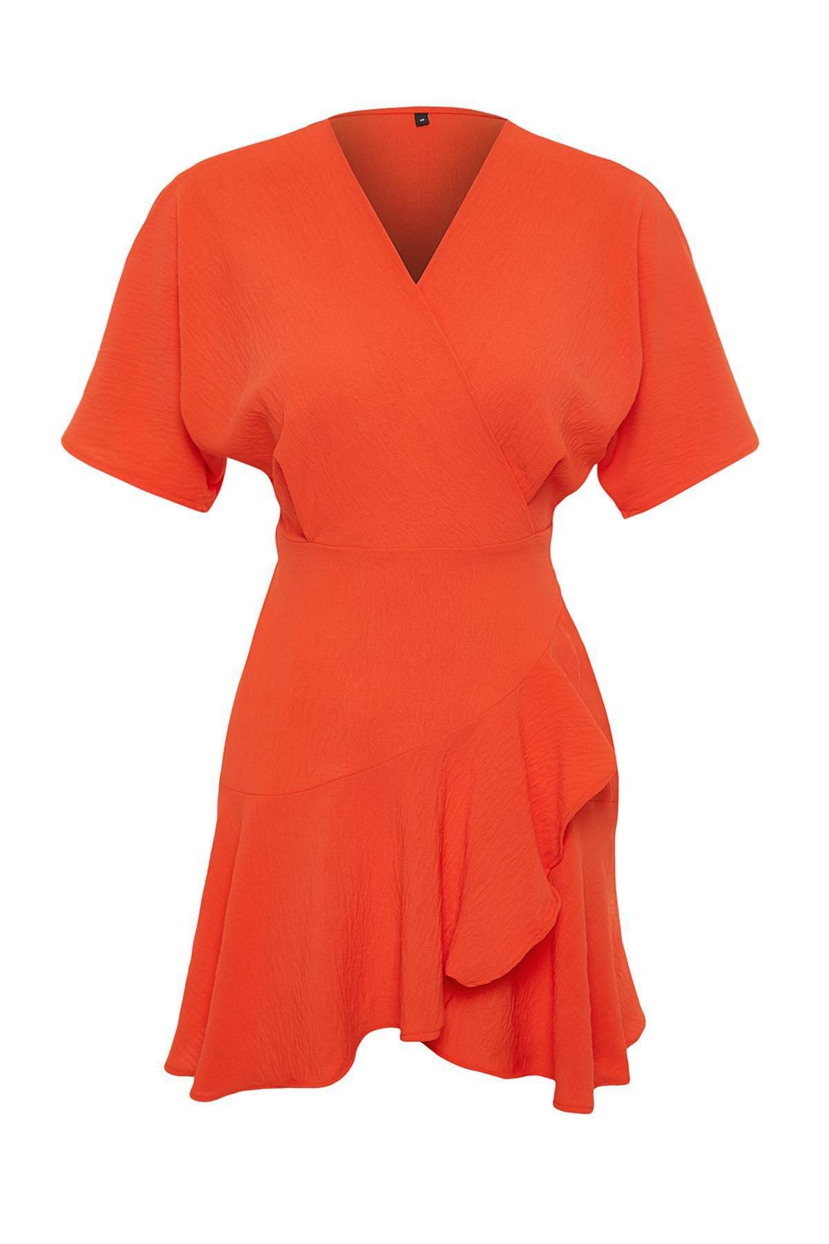 Orange Double Breasted Mini Woven Dress, , large image number 5