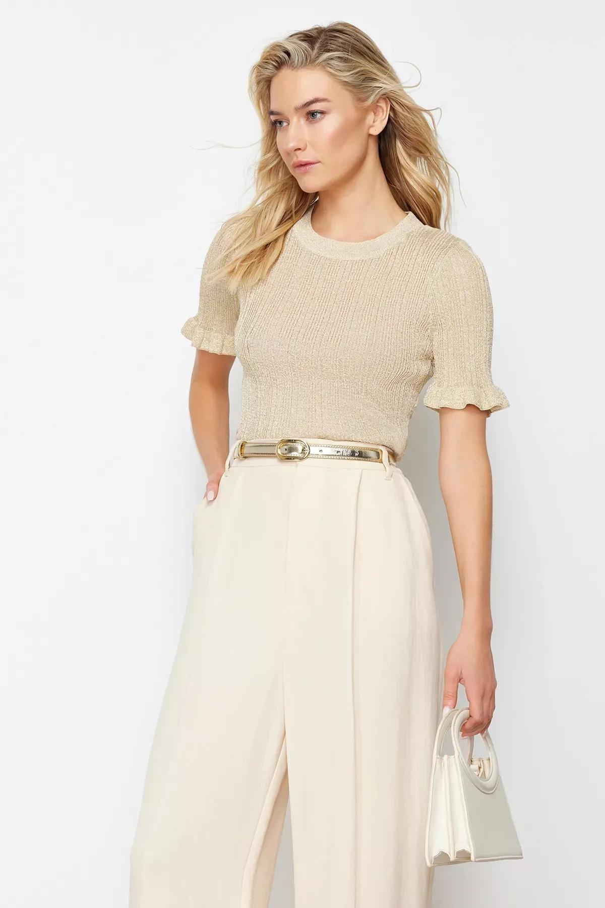 Beige Detailed T-Shirt Sweater, LIGHT YELLOW, large image number 0