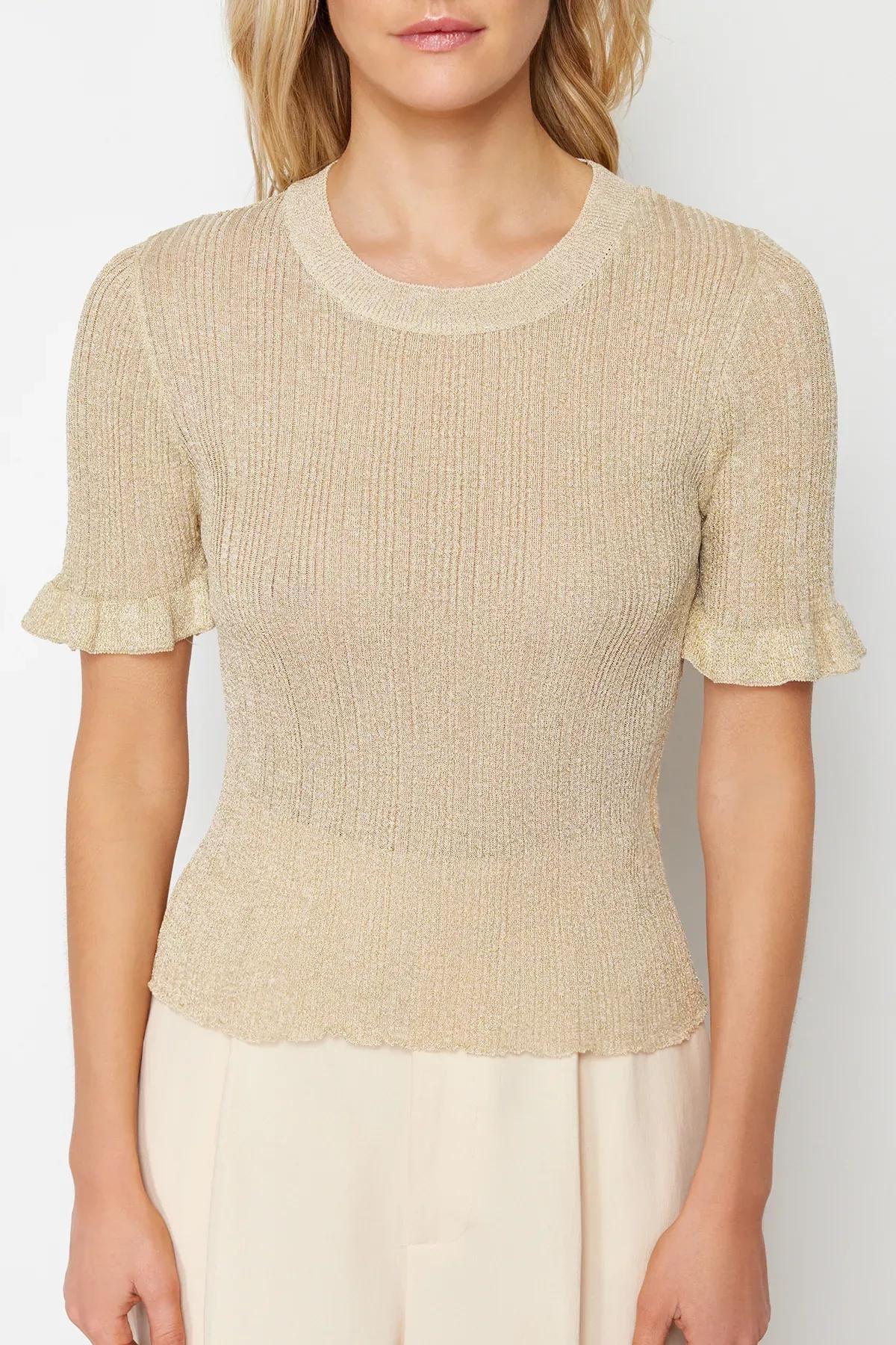 Beige Detailed T-Shirt Sweater, LIGHT YELLOW, large image number 3