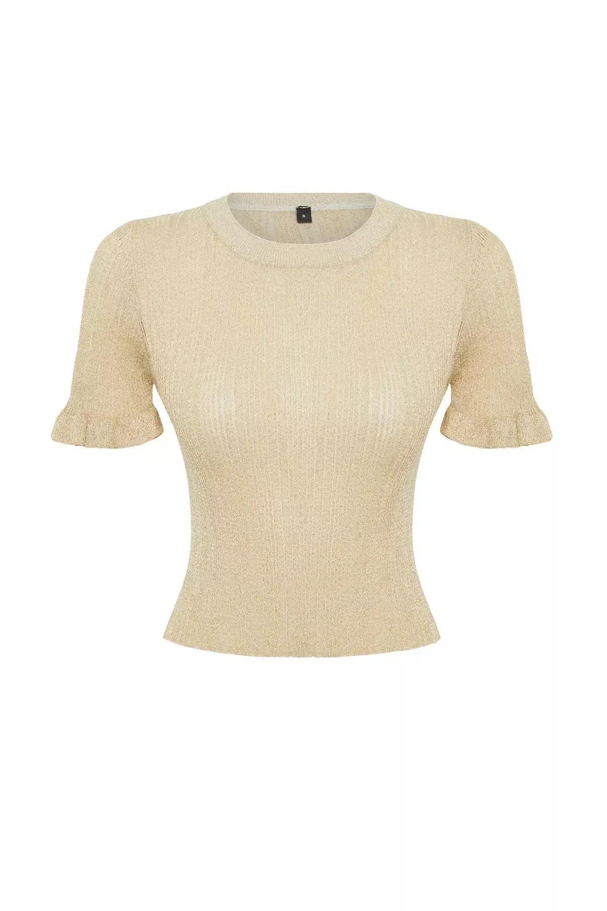 Beige Detailed T-Shirt Sweater, LIGHT YELLOW, large image number 5