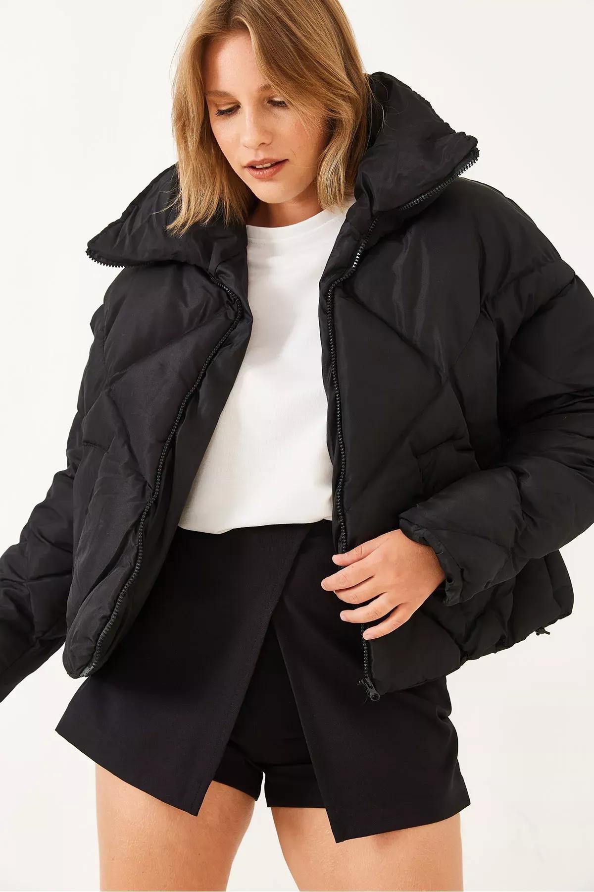 Black Oversized Puffy Coat, BLACK, medium