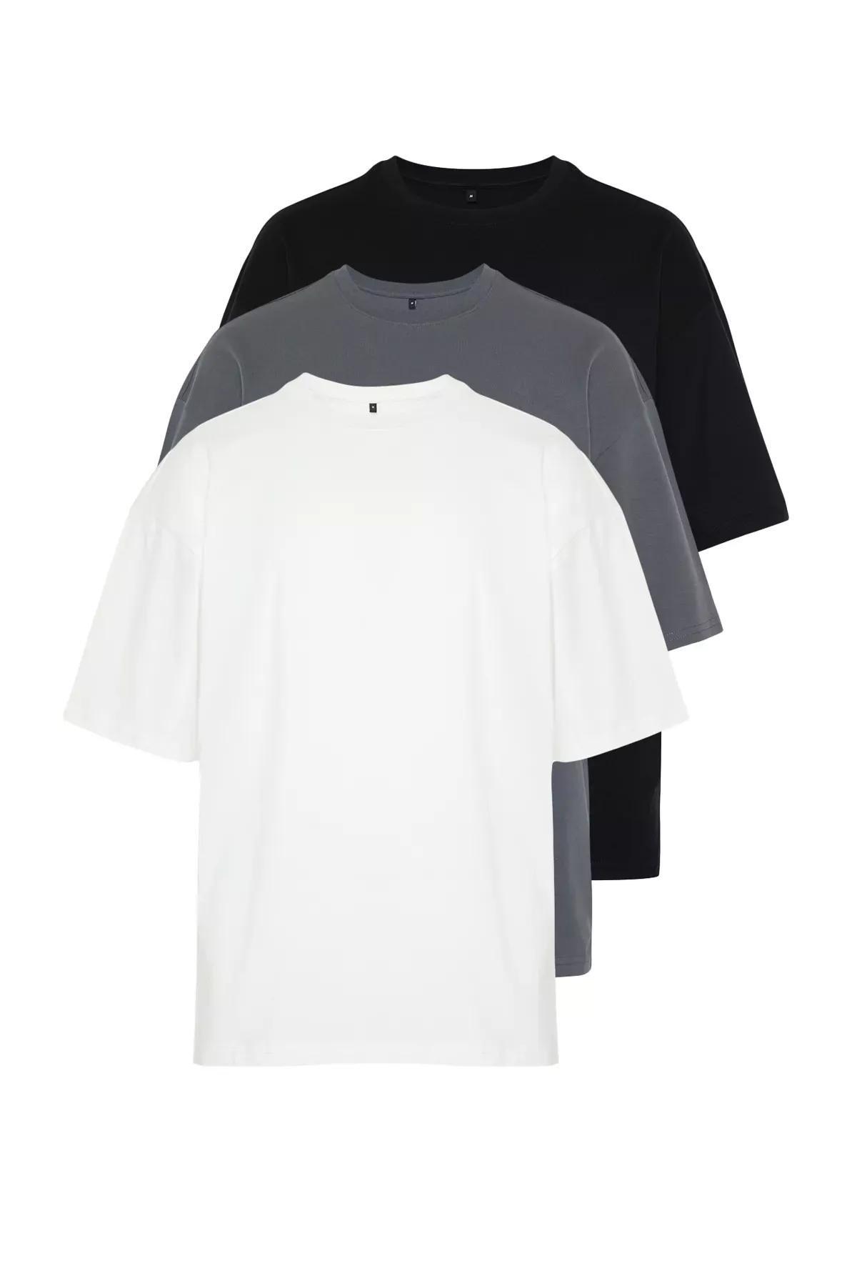 Multicolour Oversize T-Shirt, Set Of 3, Anthracite-Multicolor, large image number 1