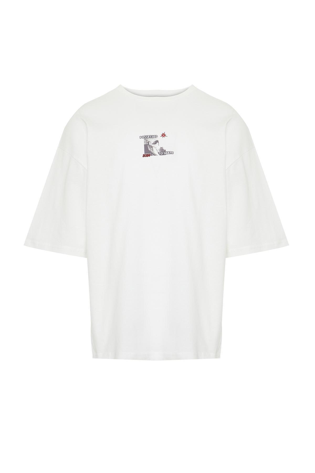 Ecru Oversize Skateboard Printed T-Shirt, Ecru, large image number 4