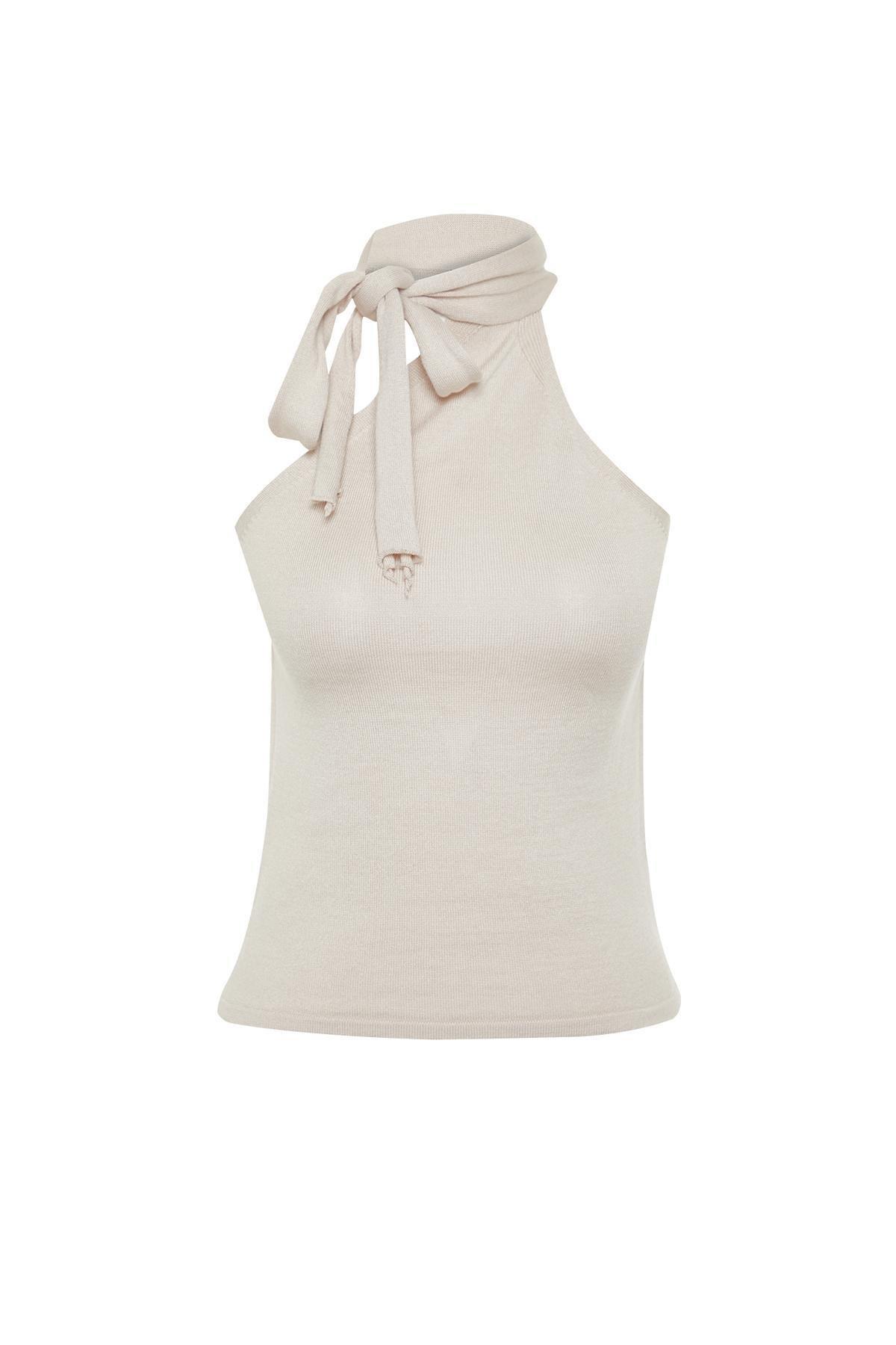 Beige Laced Knitwear Blouse, , large image number 5