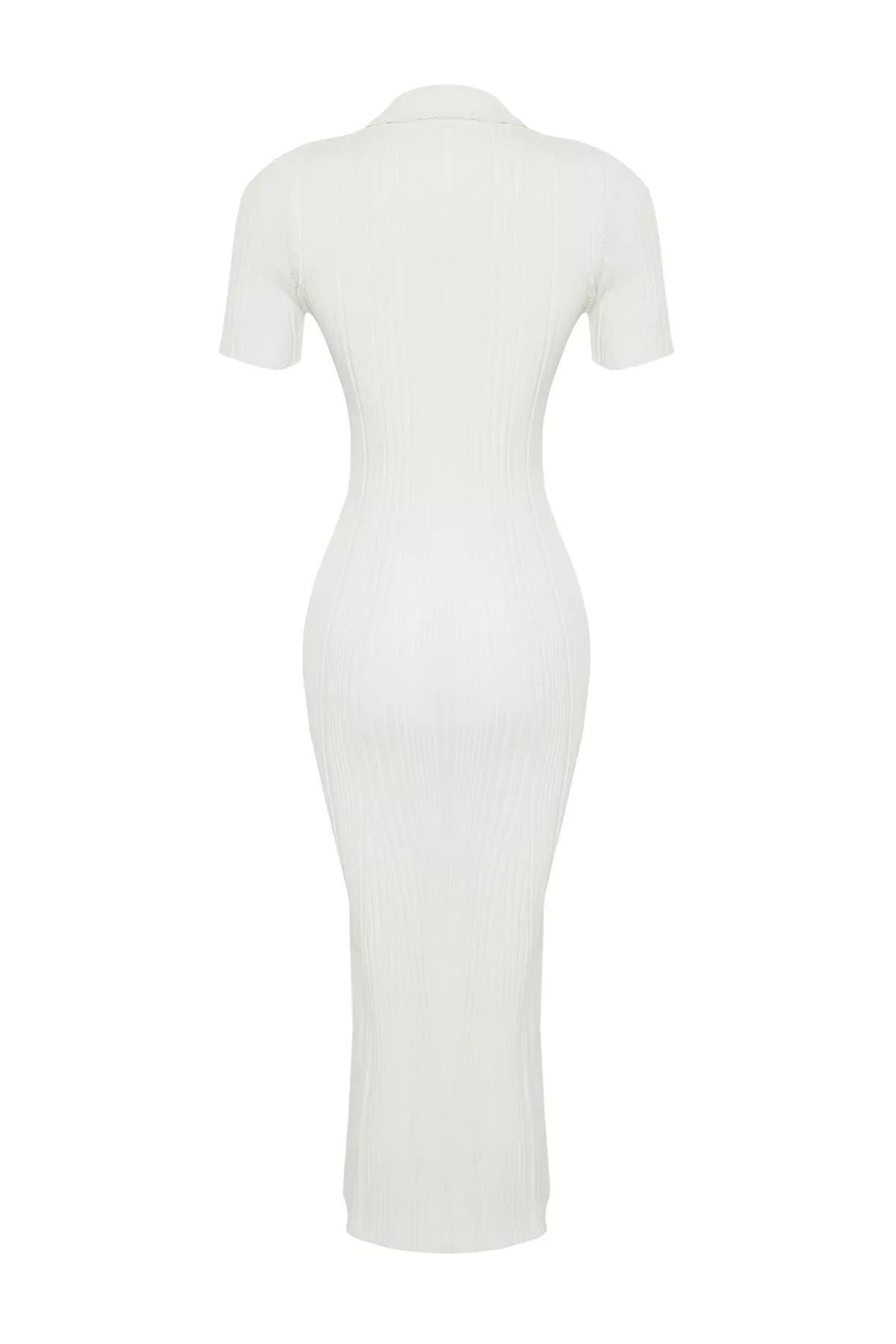 White Maxi Polo Neck Knit Dress, Bone, large image number 7