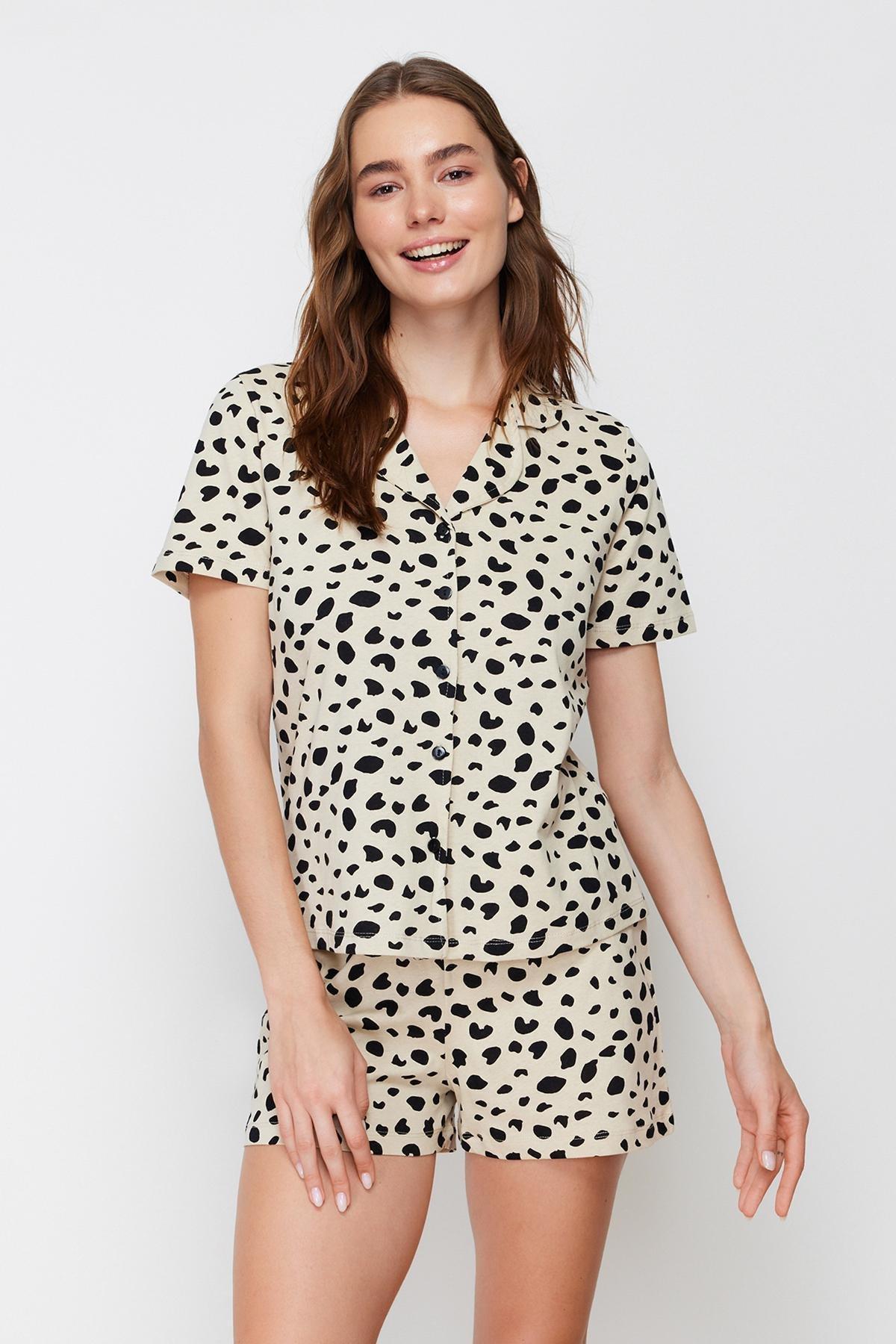 Multicolour Leopard Pattern Knitted Pyjamas Set, , large image number 1