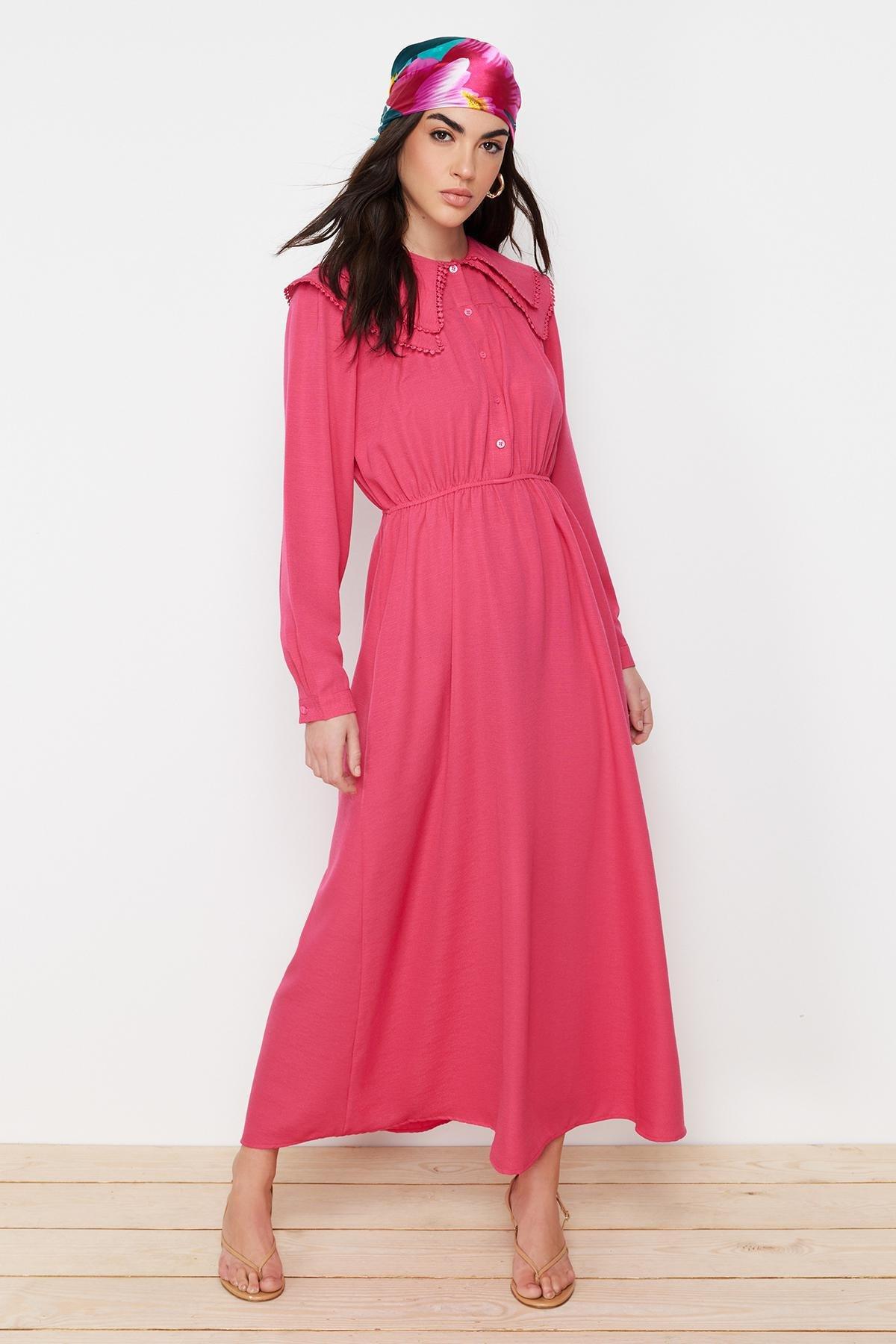 Pink Linen Look Woven Dress, , large image number 0