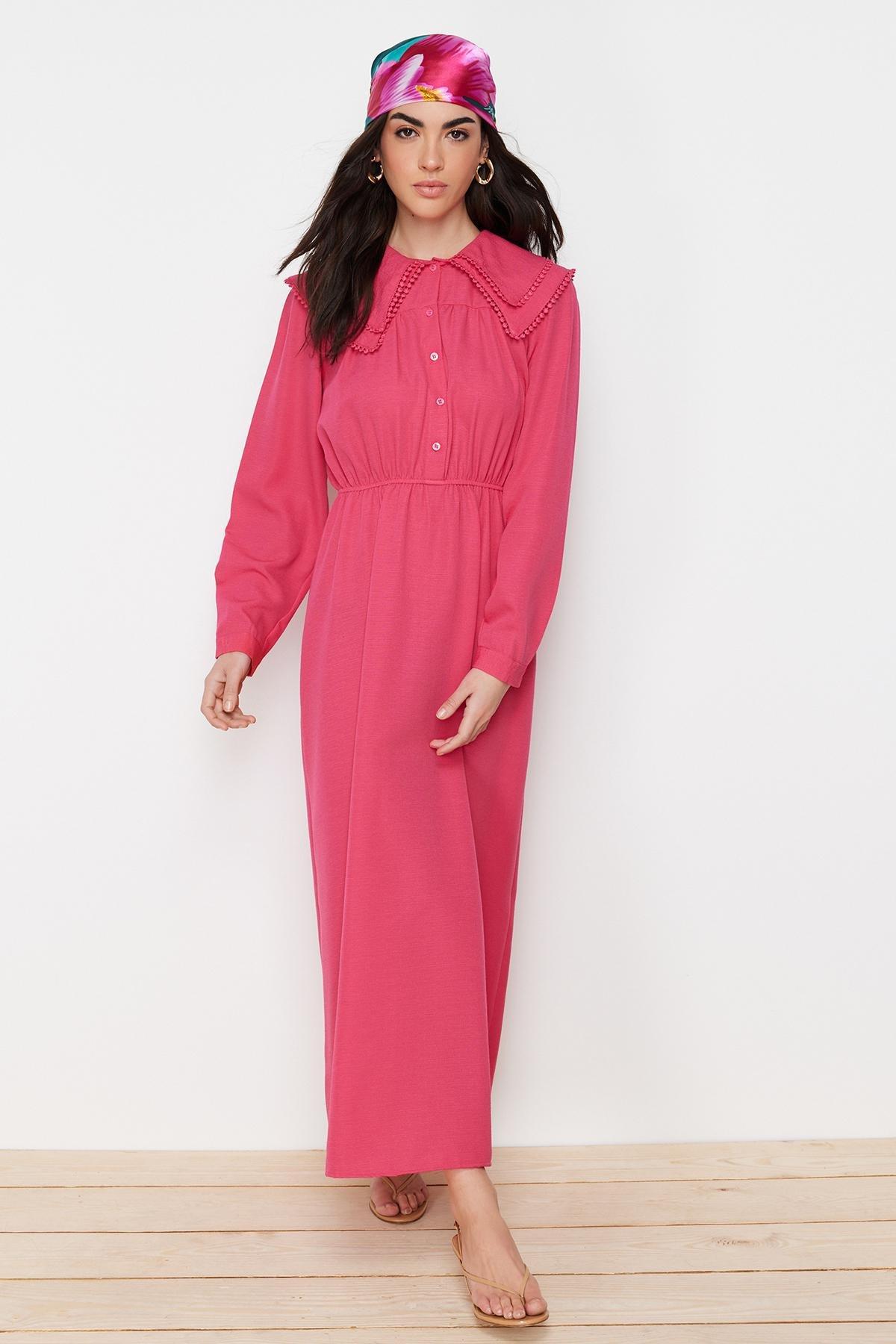 Pink Linen Look Woven Dress, , large image number 1