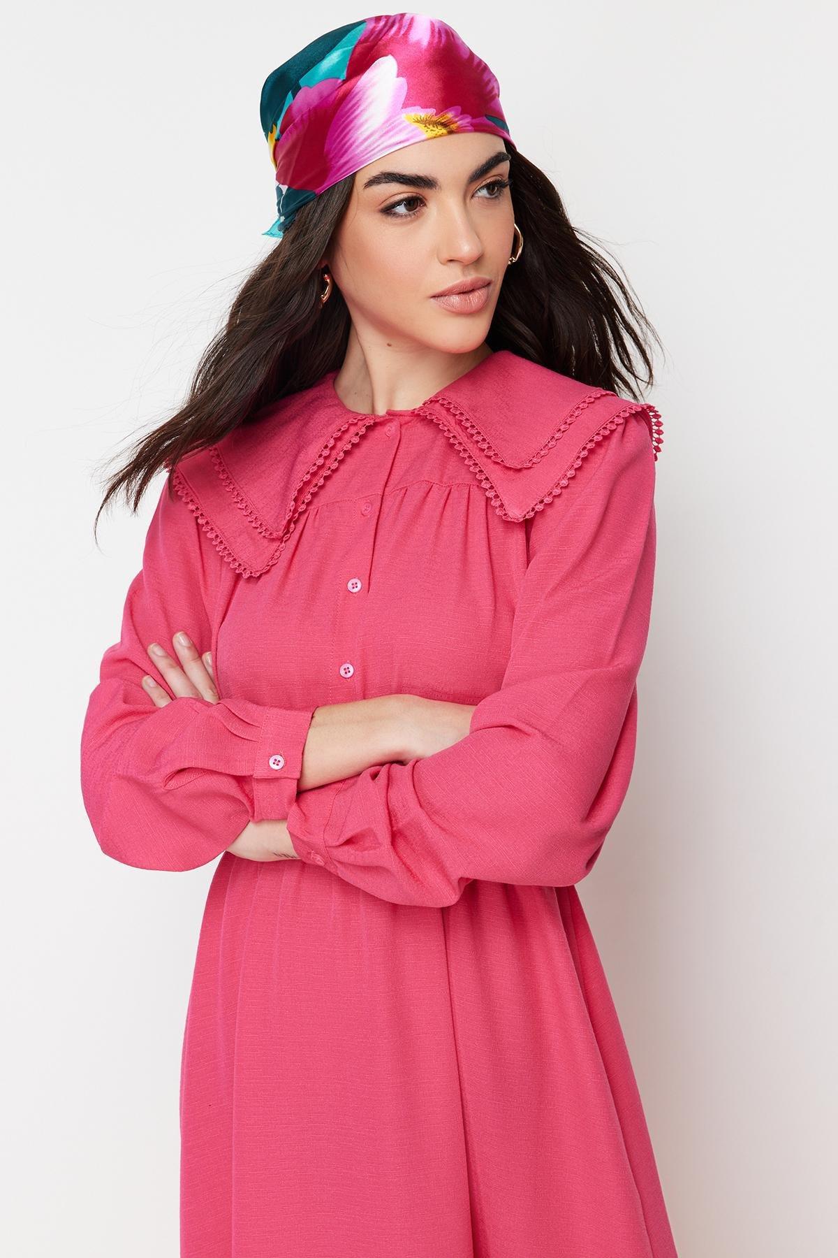 Pink Linen Look Woven Dress, , large image number 2