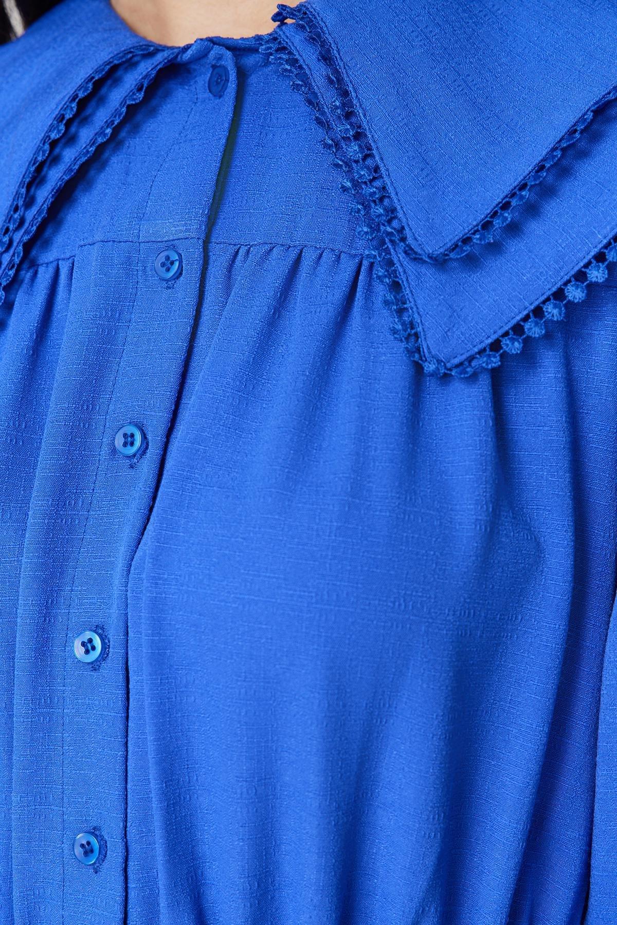 Blue Collared Linen Look Woven Dress, , large image number 4