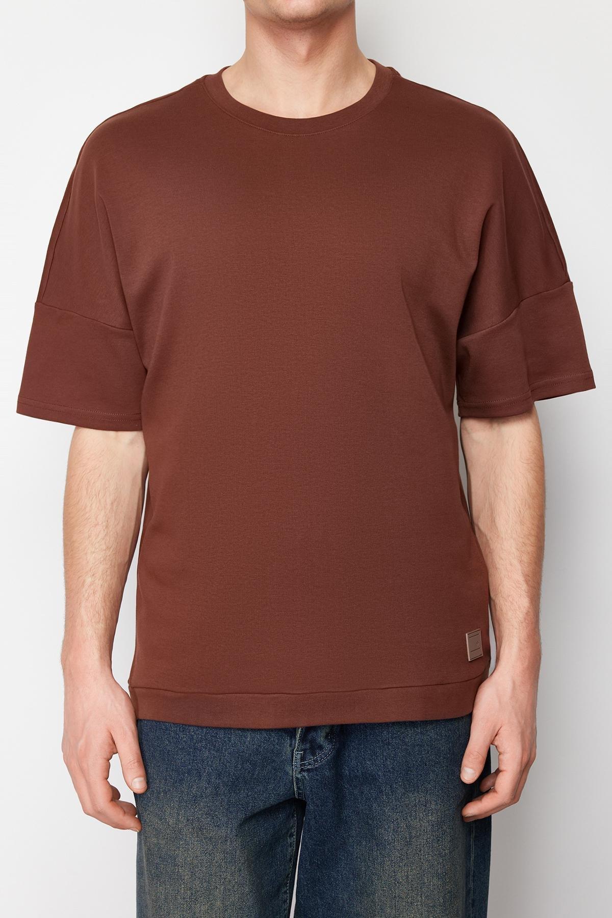 Brown Oversize T-Shirt with Stitching Detail TMNSS24TS00037, C101_4997, large image number 1