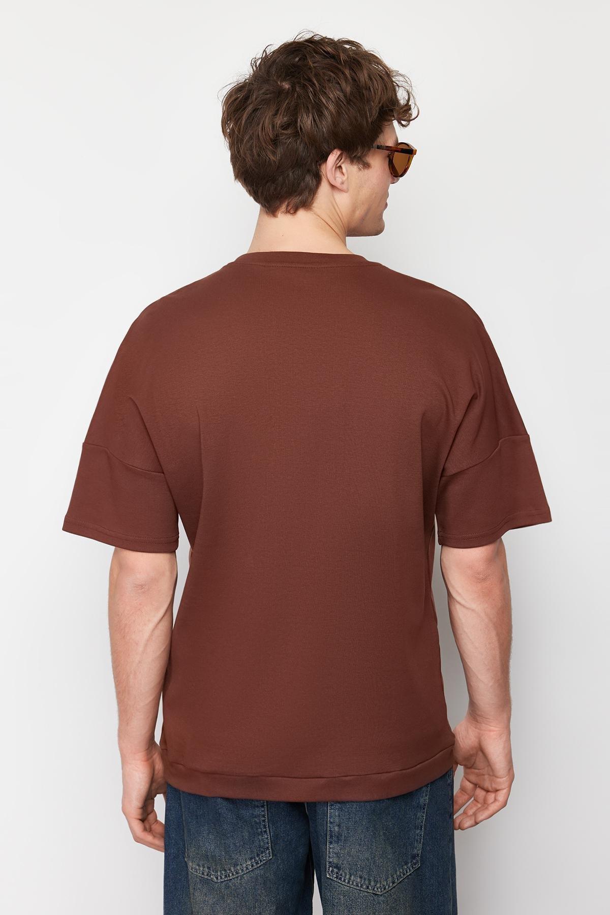 Brown Oversize T-Shirt with Stitching Detail TMNSS24TS00037, C101_4997, large image number 2