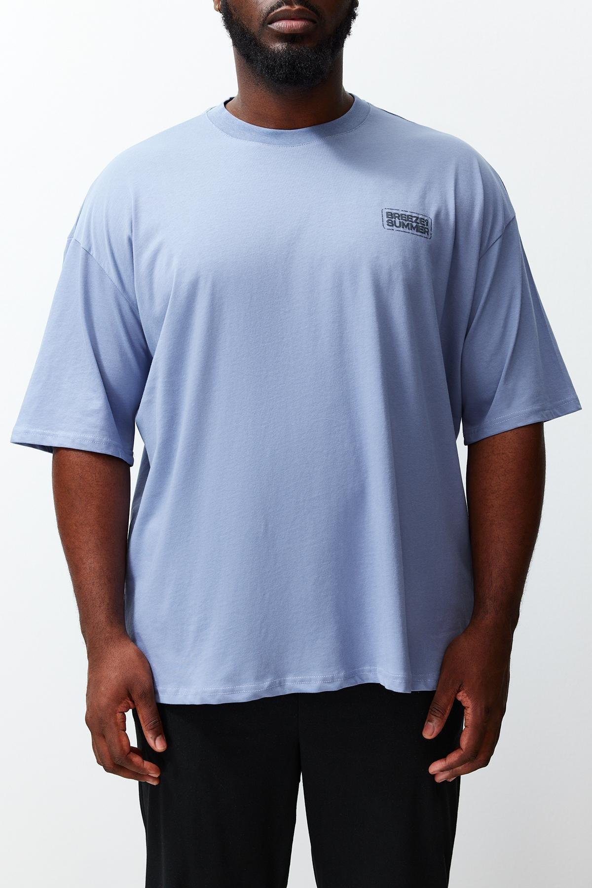 Plus Size Lilac Oversize Comfortable Fluffy Printed 100% Cotton T-Shirt TMNSS24BF00023, , large image number 2