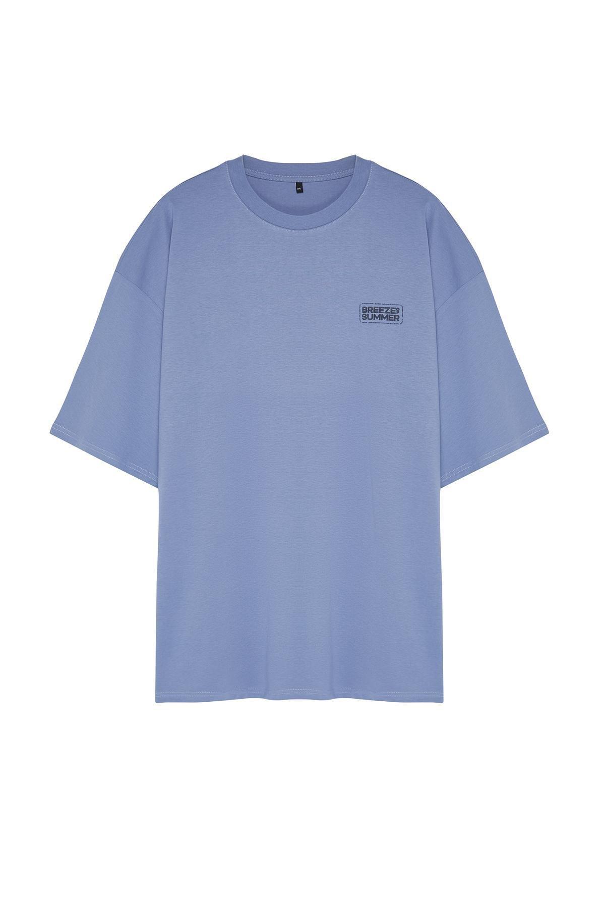Plus Size Lilac Oversize Comfortable Fluffy Printed 100% Cotton T-Shirt TMNSS24BF00023, , large image number 4