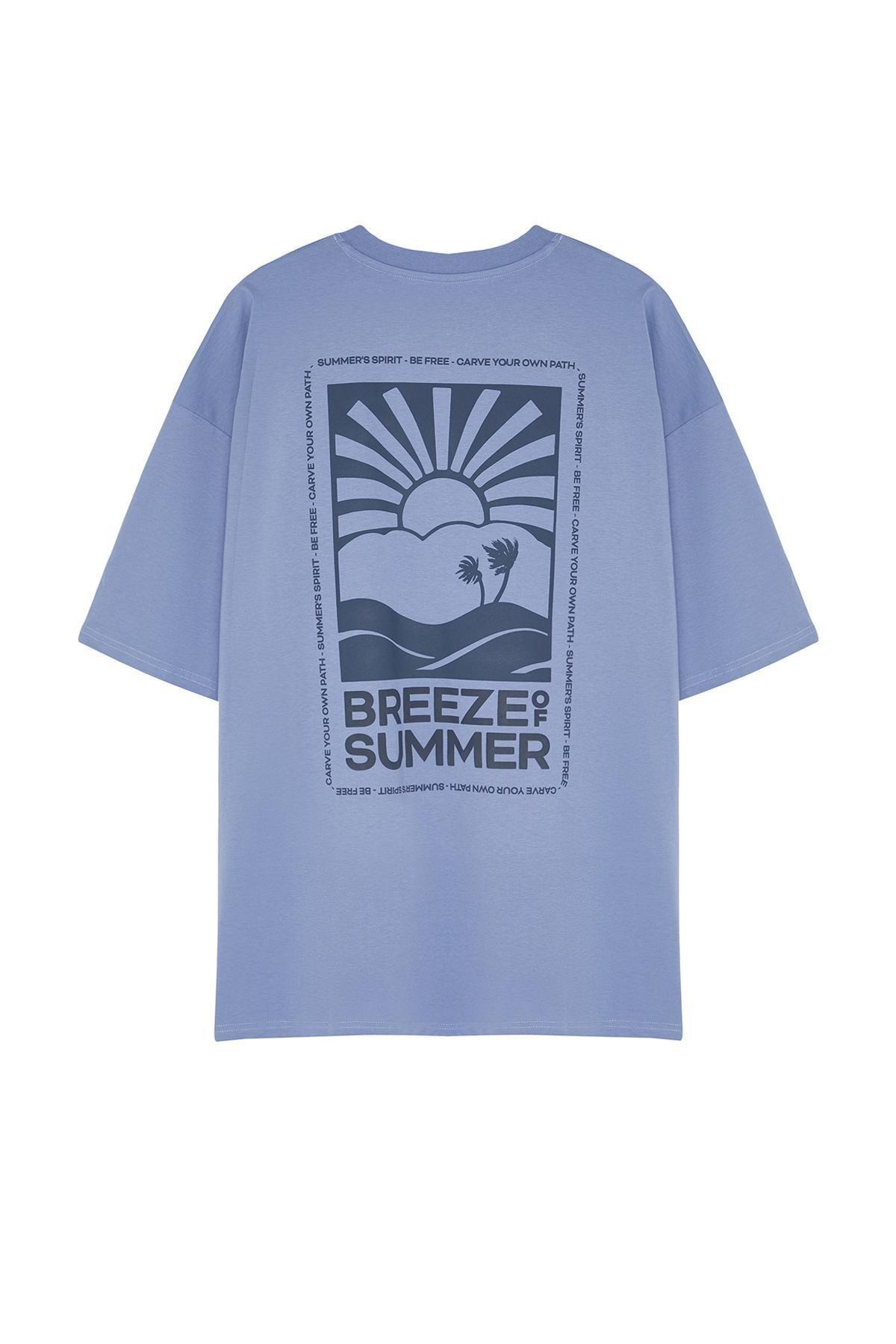 Plus Size Lilac Oversize Comfortable Fluffy Printed 100% Cotton T-Shirt TMNSS24BF00023, , large image number 5