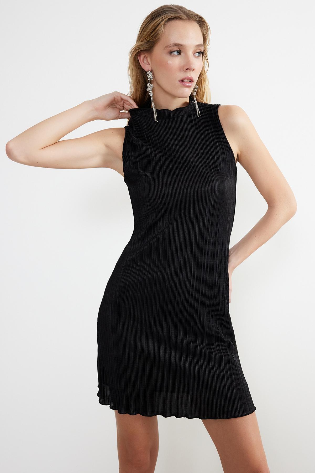Black Skater Pleated Elegant Occasion Wear Dress, , large image number 0