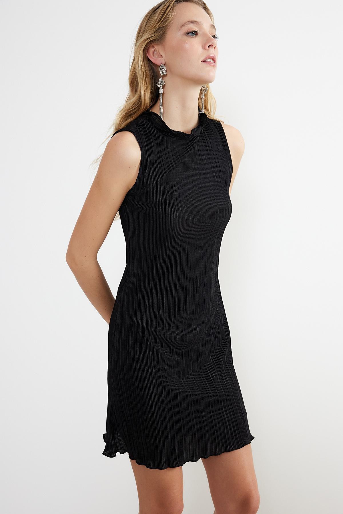 Black Skater Pleated Elegant Occasion Wear Dress, , large image number 1