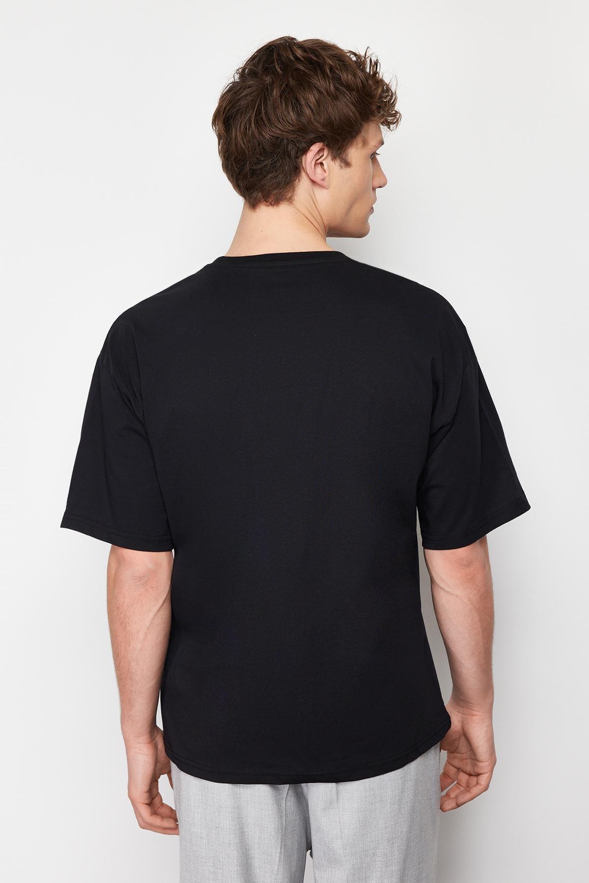 Black Oversize/Wide Cut Puffy Text Printed 100% Cotton T-shirt TMNSS24TS00048, BLACK, large image number 2