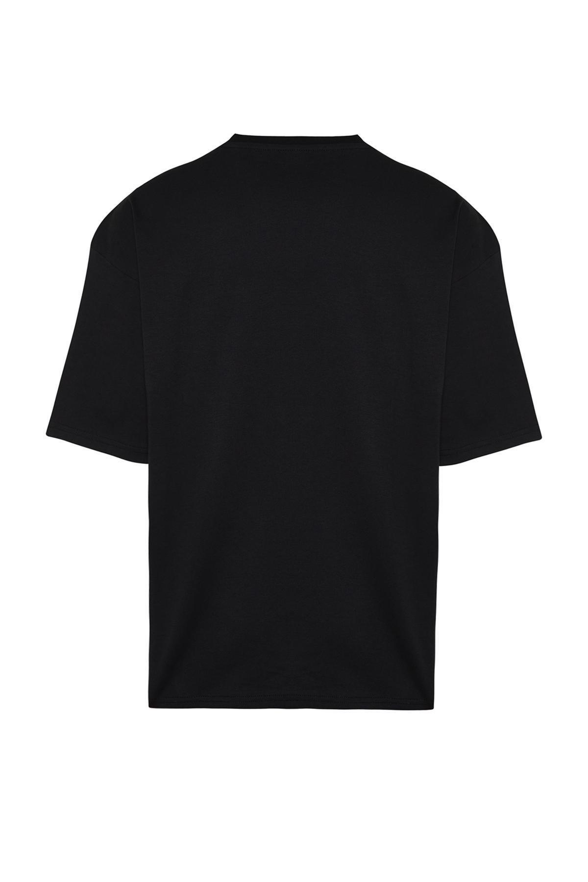 Black Oversize/Wide Cut Puffy Text Printed 100% Cotton T-shirt TMNSS24TS00048, BLACK, large image number 5