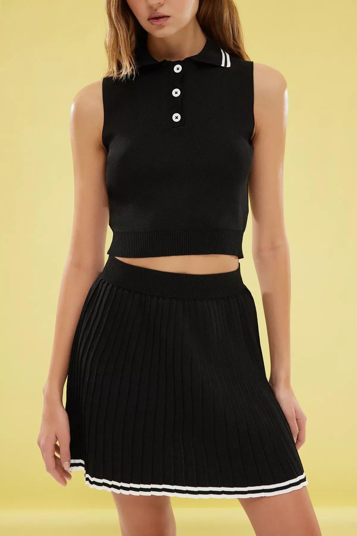 Black Polo Neck Pleated Knitted Co-Ord Set, , large image number 2