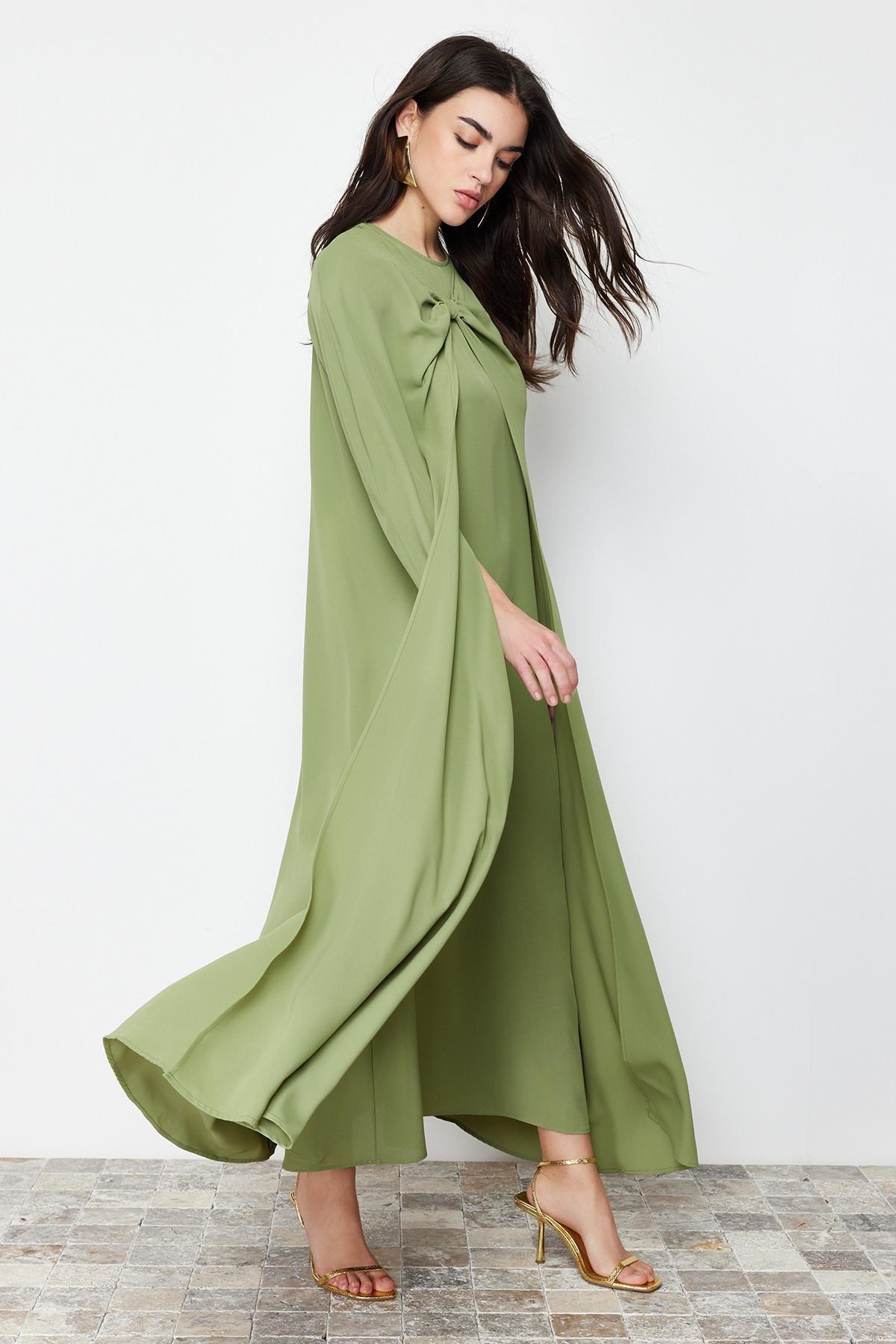 Khaki Woven Kaftan Occasion Wear Dress, , large image number 3
