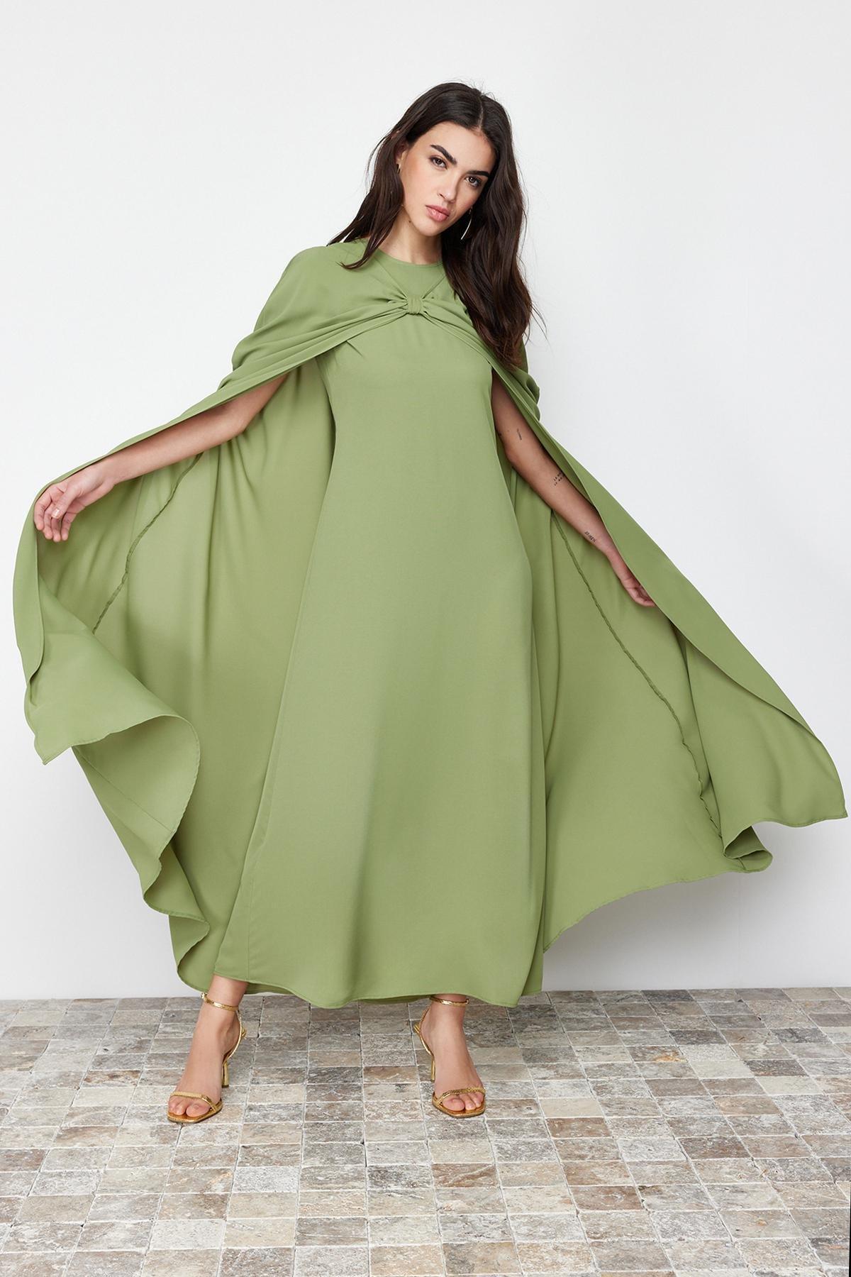 Khaki Woven Kaftan Occasion Wear Dress, , large image number 4