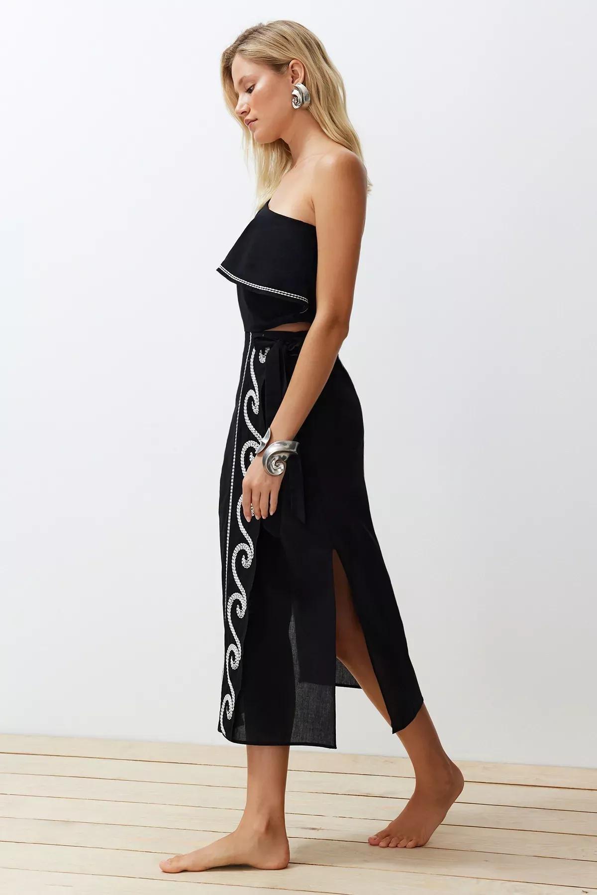 Black Woven One-Shoulder Co-Ord Set, C101_2094, medium