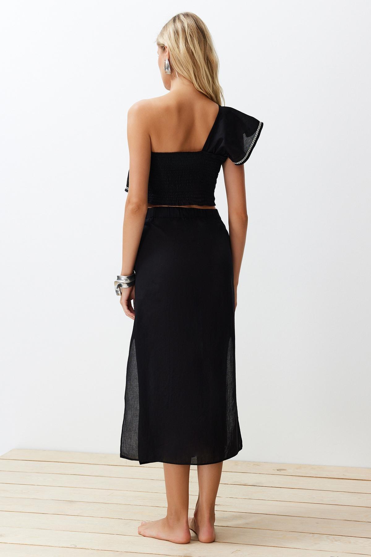 Black Woven One-Shoulder Co-Ord Set, , large image number 3