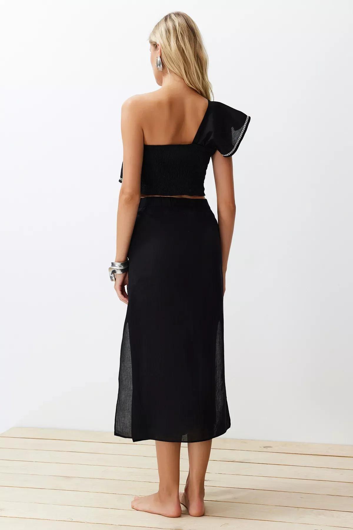 Black Woven One-Shoulder Co-Ord Set, C101_2094, large image number 4