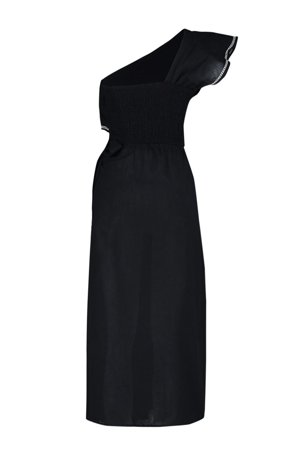 Black Woven One-Shoulder Co-Ord Set, , large image number 5