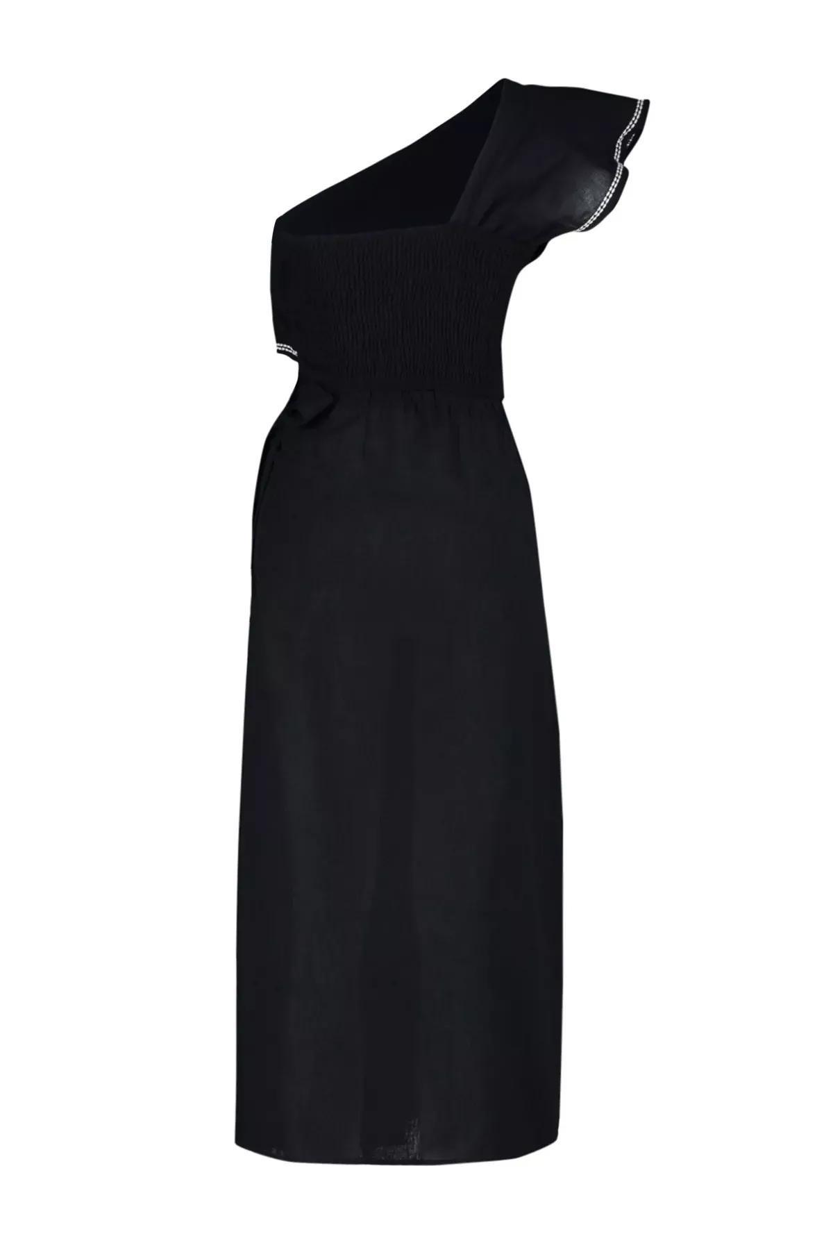 Black Woven One-Shoulder Co-Ord Set, C101_2094, large image number 6