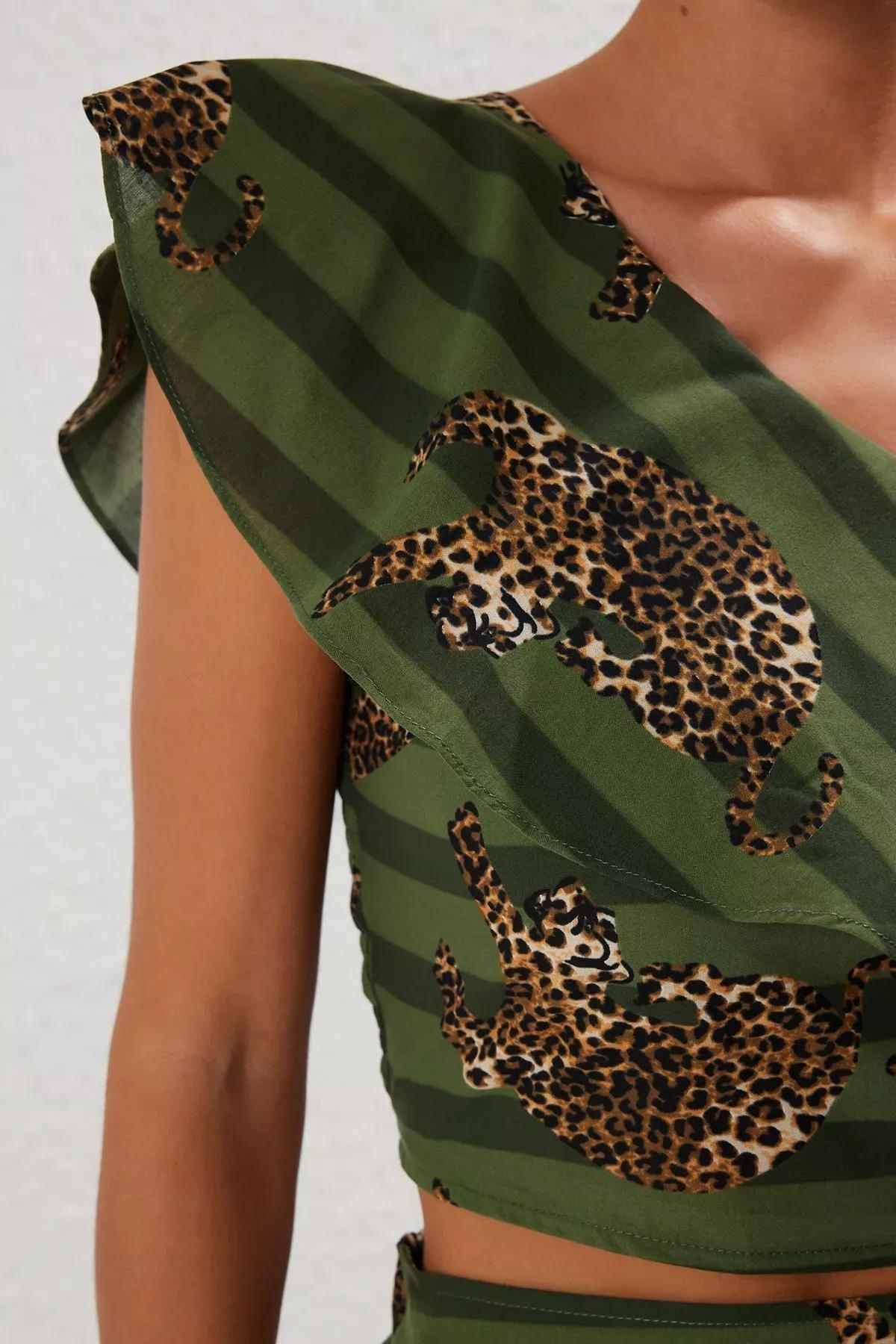 Green Leopard Patterned One Shoulder Co-Ord Set, C101_7382, large image number 3