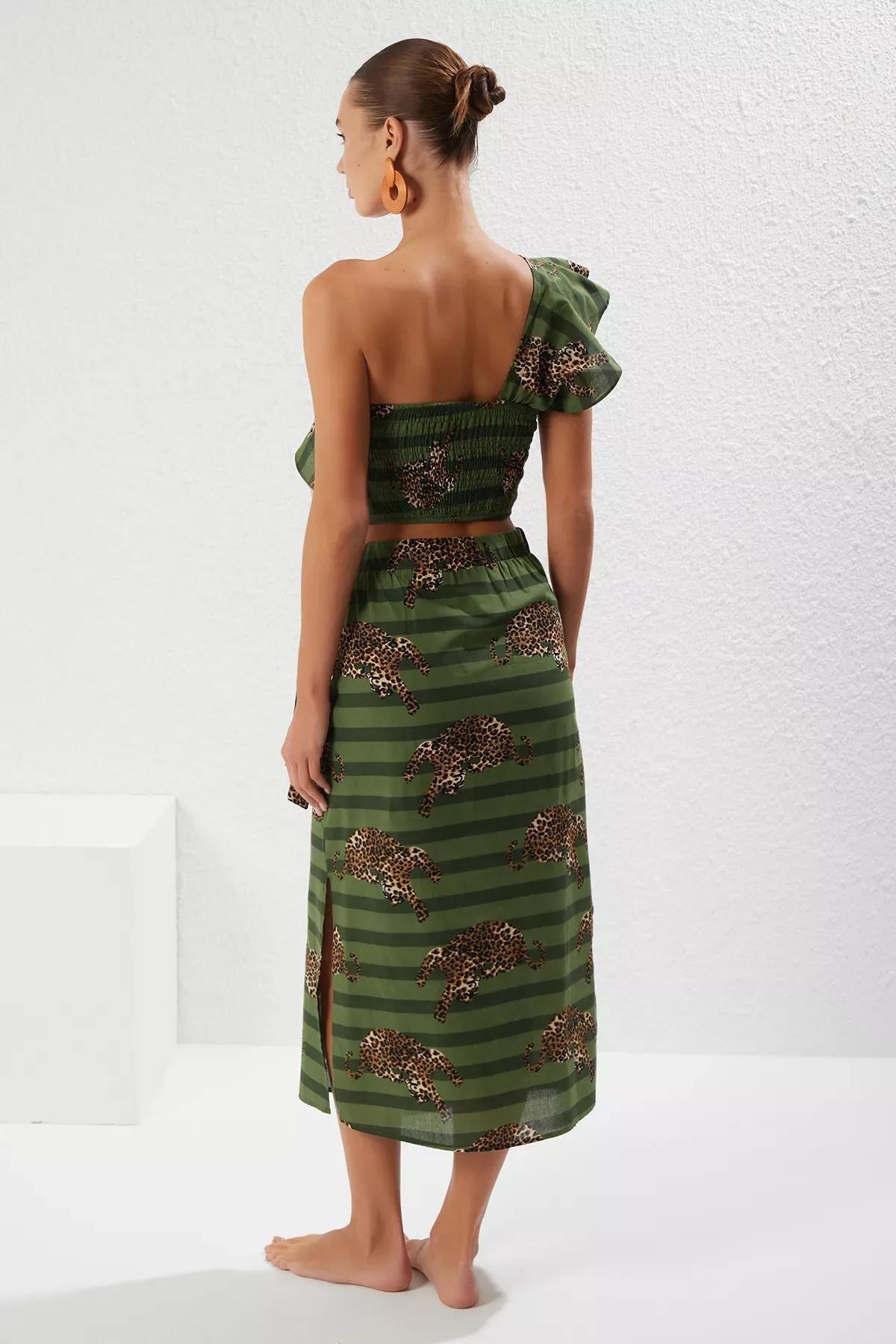 Green Leopard Patterned One Shoulder Co-Ord Set, C101_7382, large image number 4