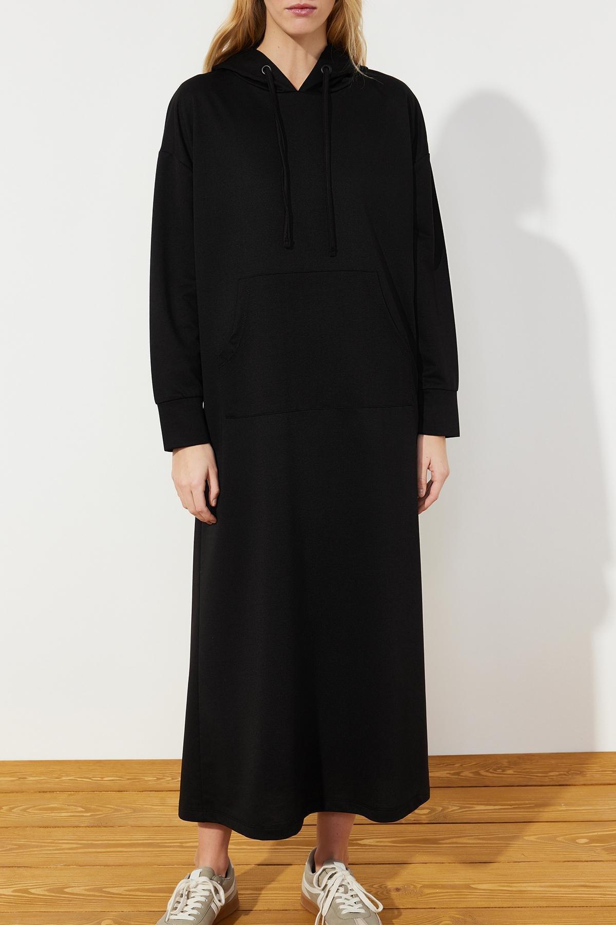 Black Hooded Knitted Sweat Dress, , large image number 3