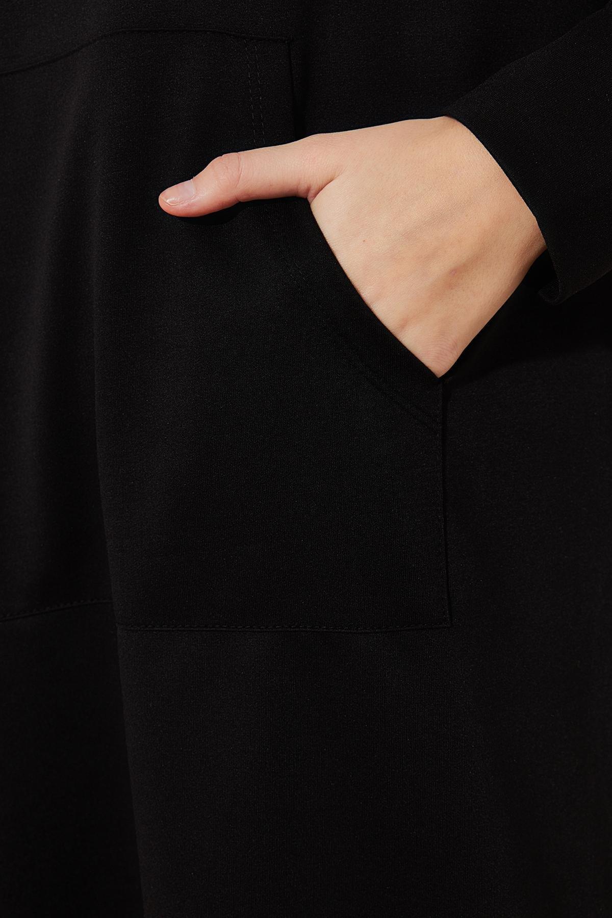 Black Hooded Knitted Sweat Dress, , large image number 4