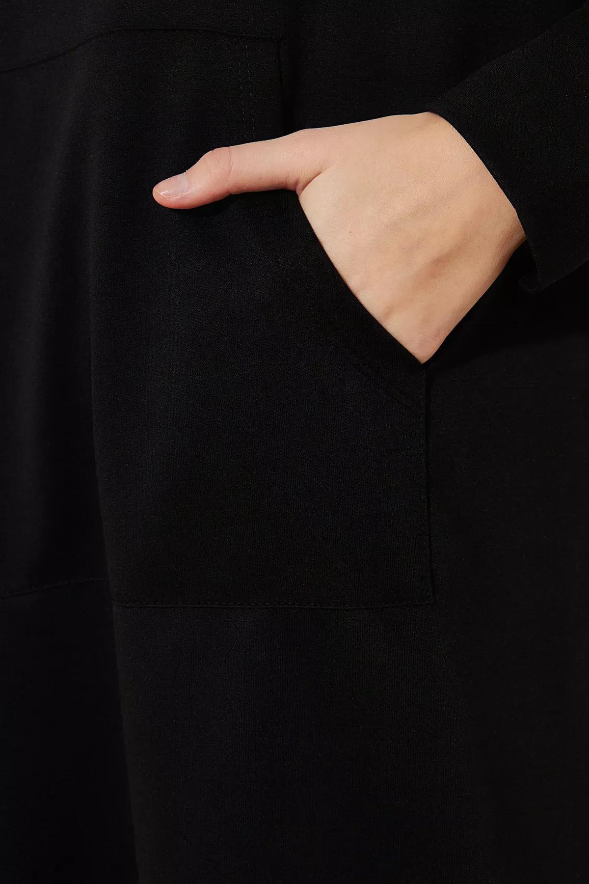 Black Hooded Knitted Sweat Dress, , large image number 4