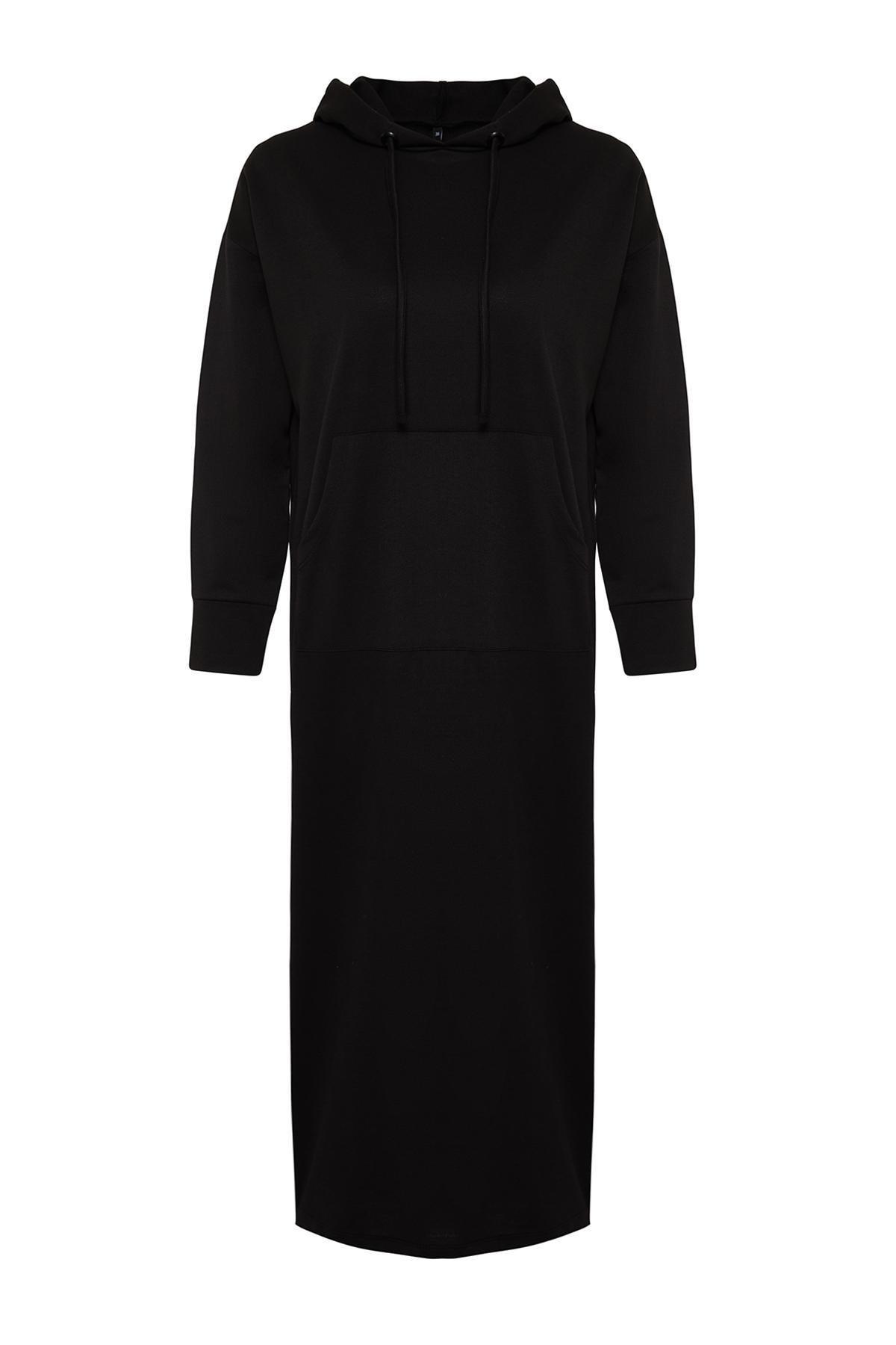 Black Hooded Knitted Sweat Dress, , large image number 5