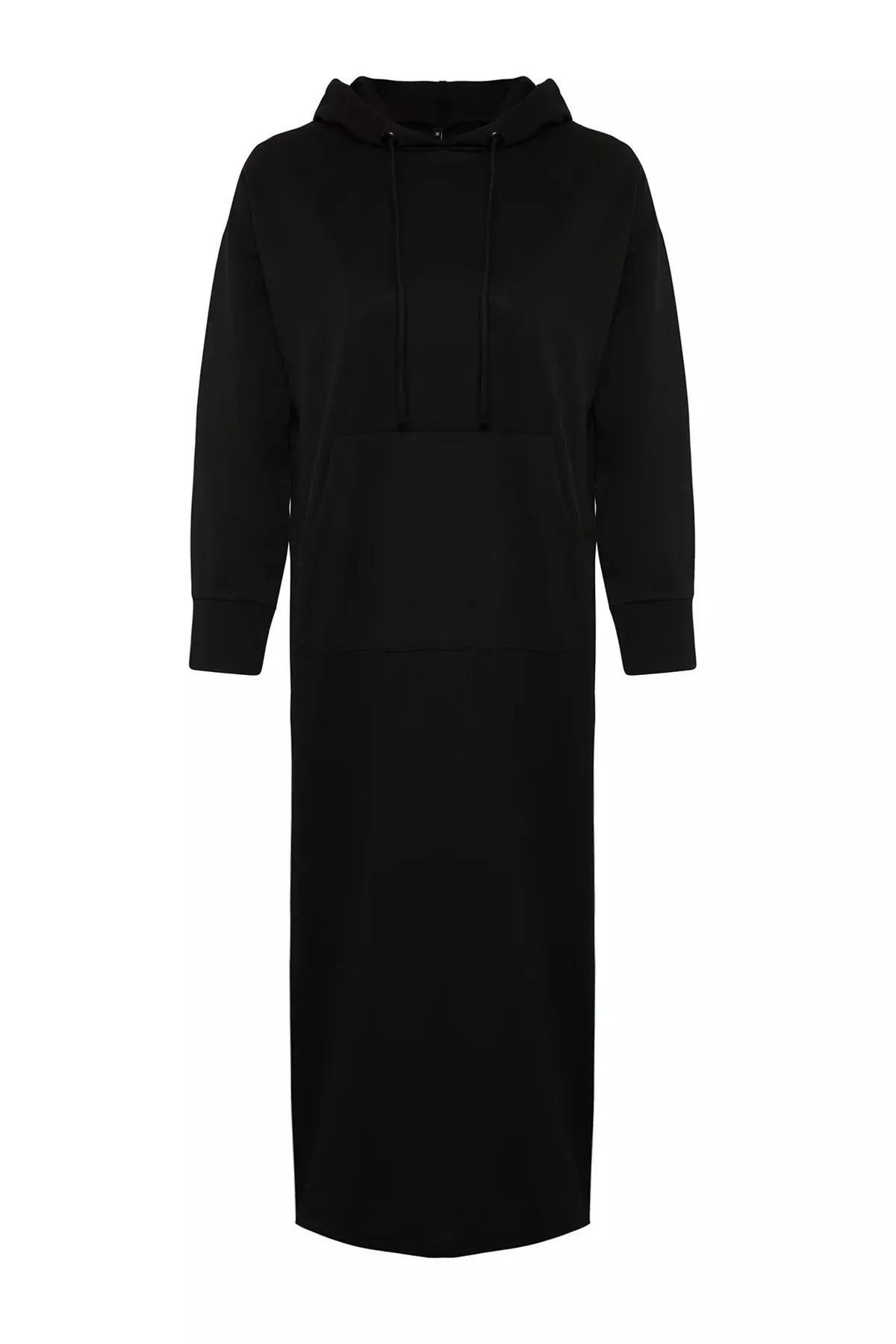 Black Hooded Knitted Sweat Dress, , large image number 5