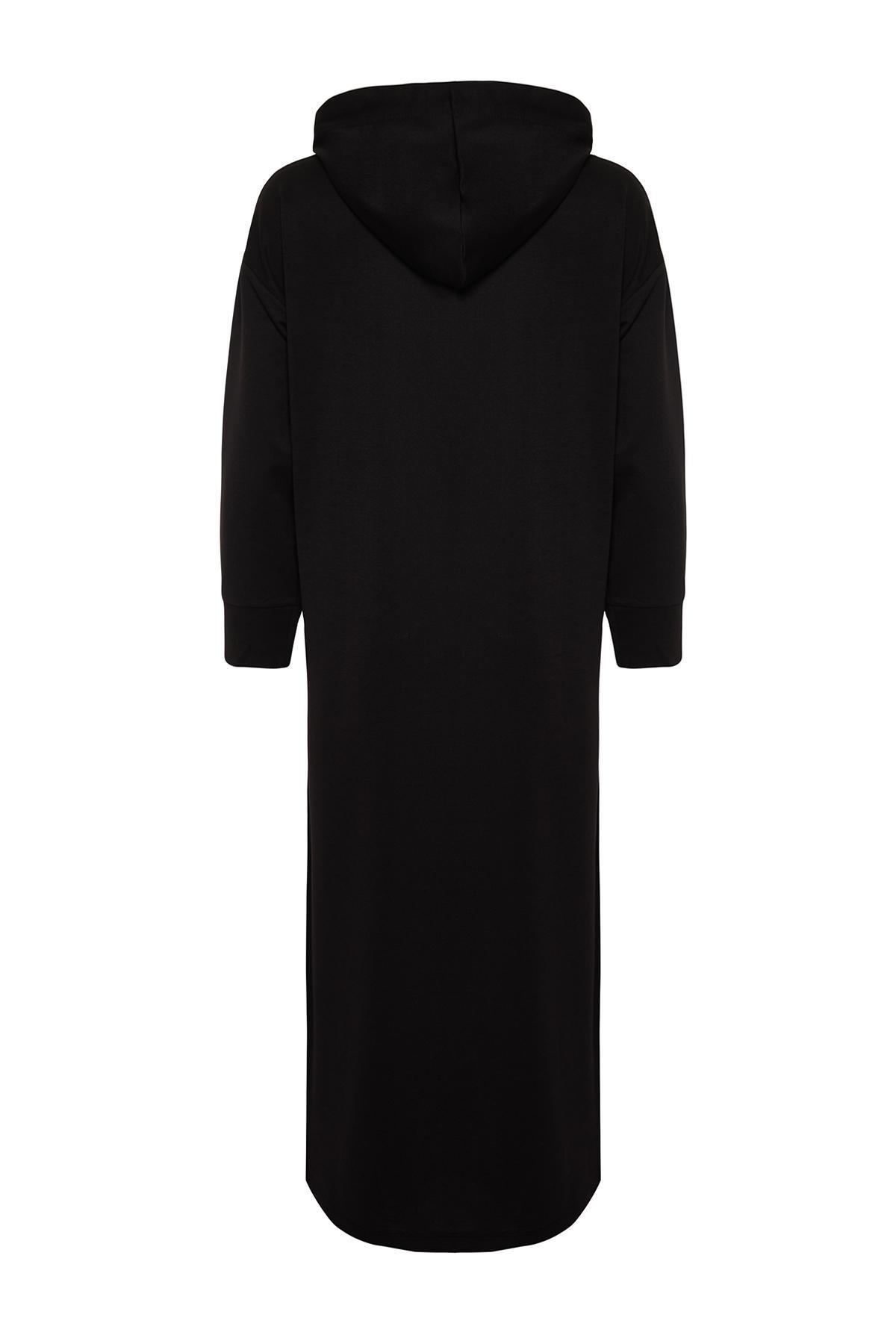 Black Hooded Knitted Sweat Dress, , large image number 6