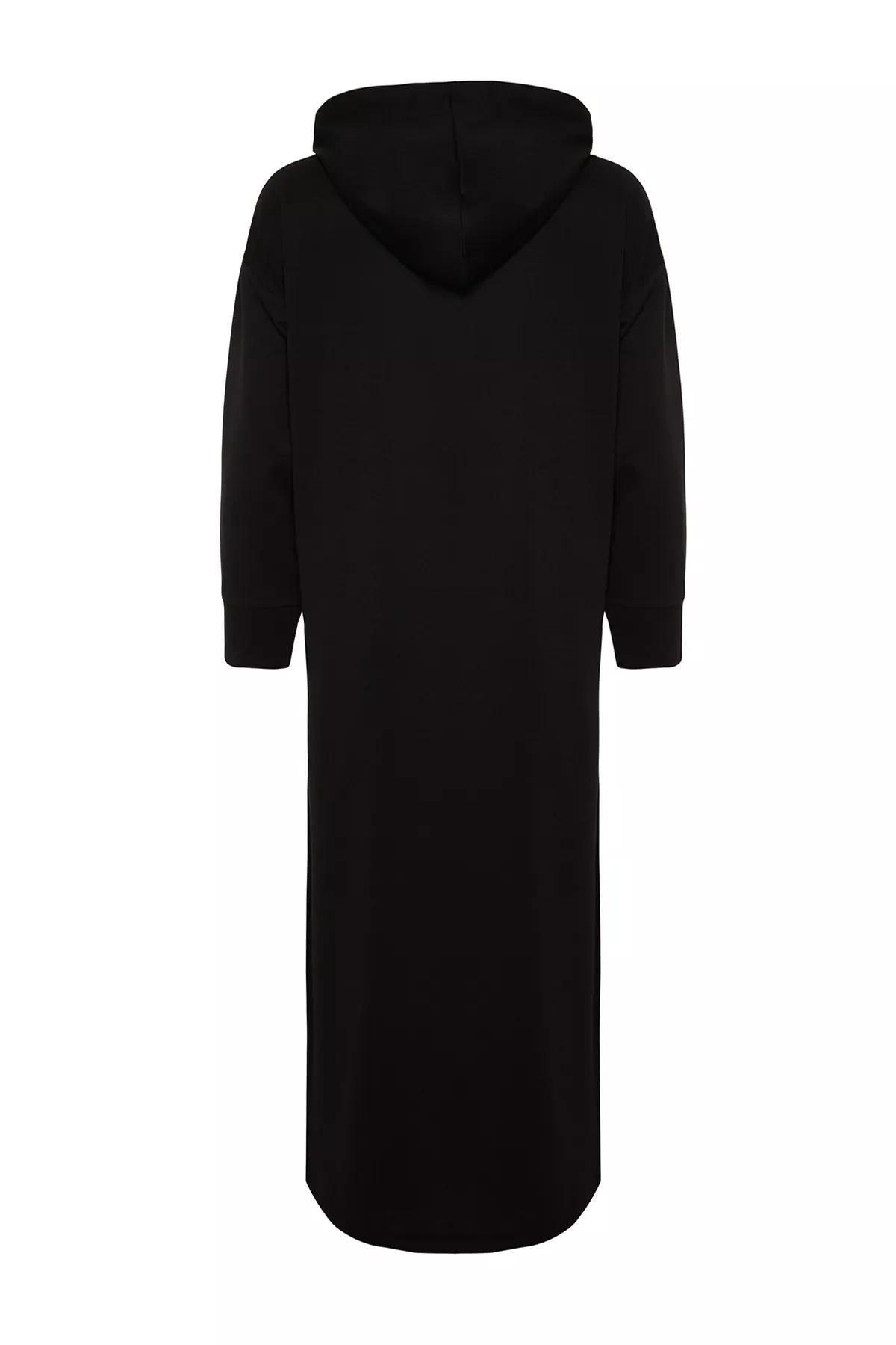 Black Hooded Knitted Sweat Dress, , large image number 6