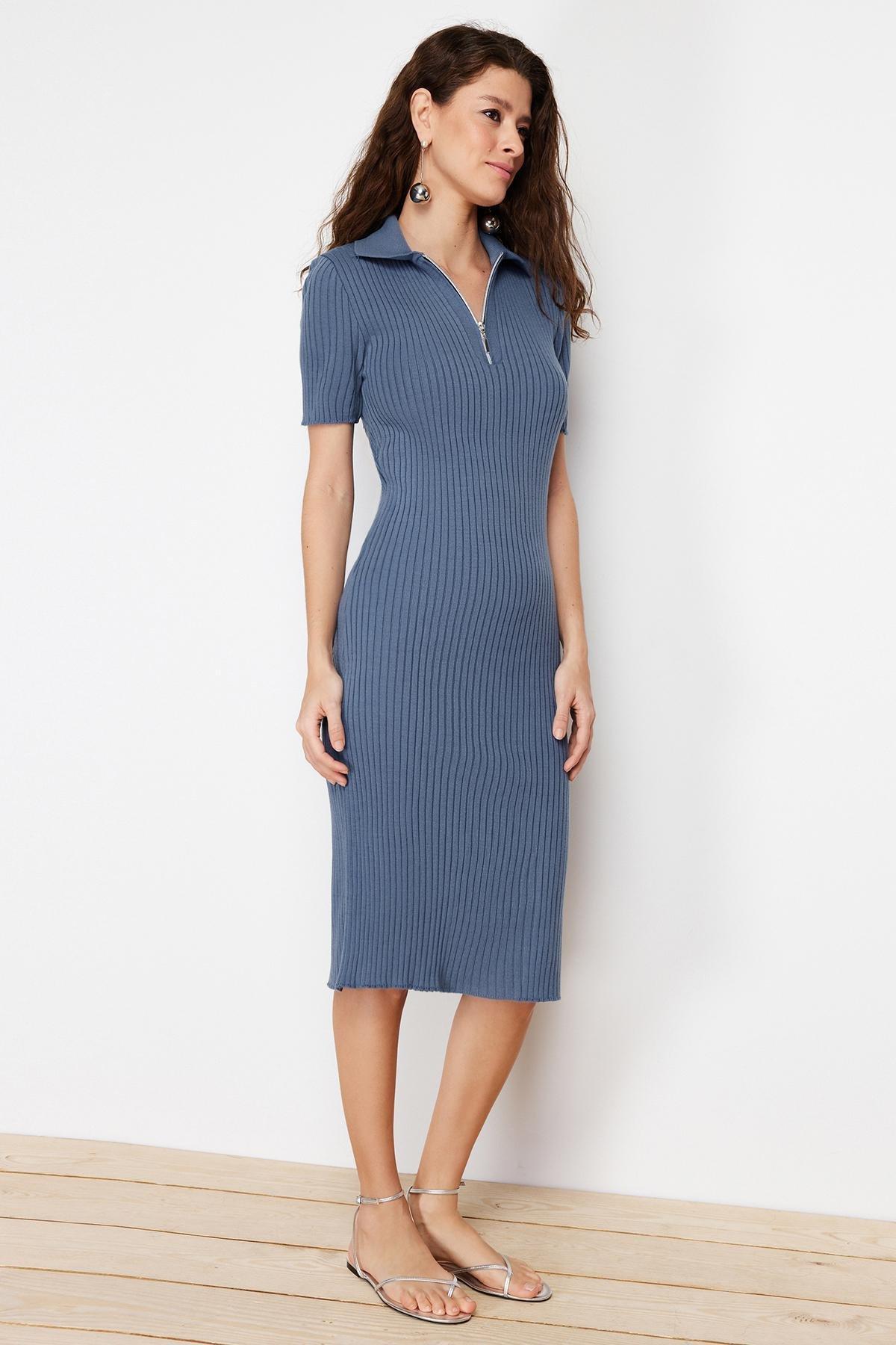 Indigo Midi Knitwear Polo Collar Dress TWOSS24EL00353, , large image number 1