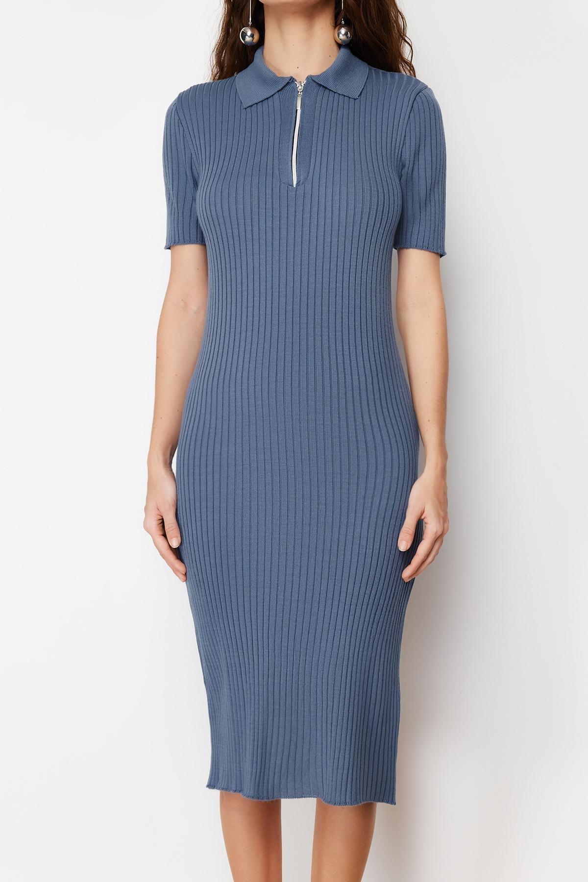 Indigo Midi Knitwear Polo Collar Dress TWOSS24EL00353, , large image number 3