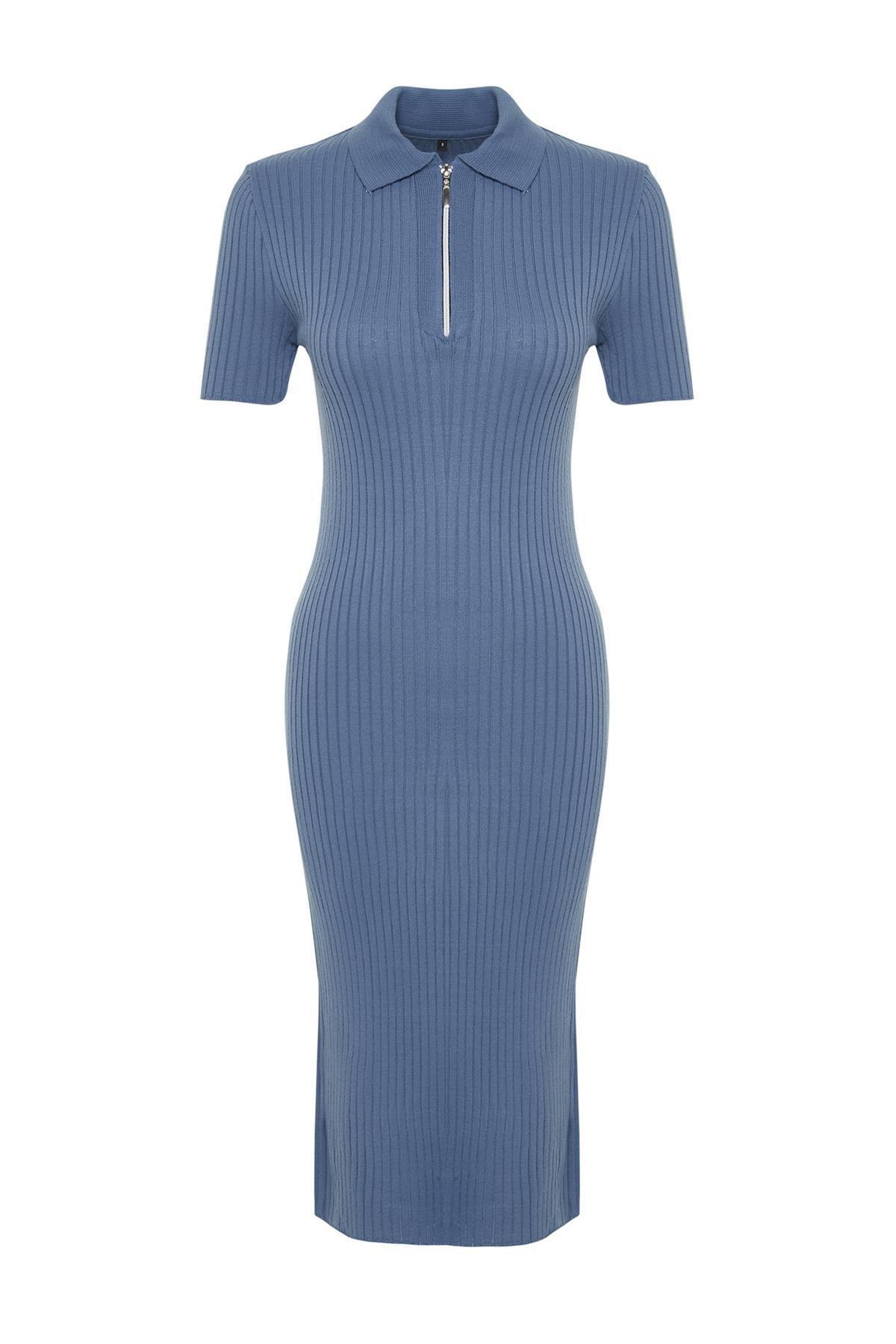 Indigo Midi Knitwear Polo Collar Dress TWOSS24EL00353, , large image number 4