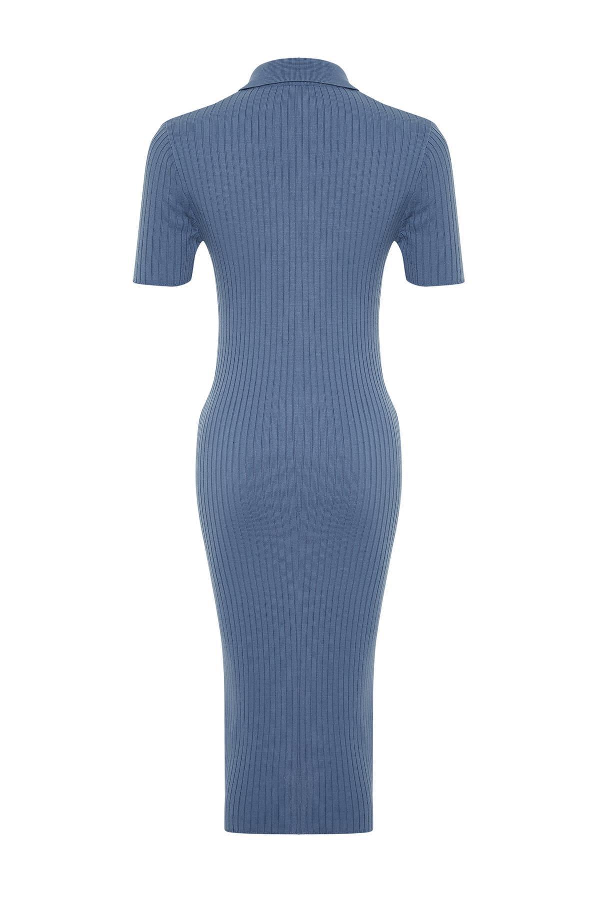 Indigo Midi Knitwear Polo Collar Dress TWOSS24EL00353, , large image number 5