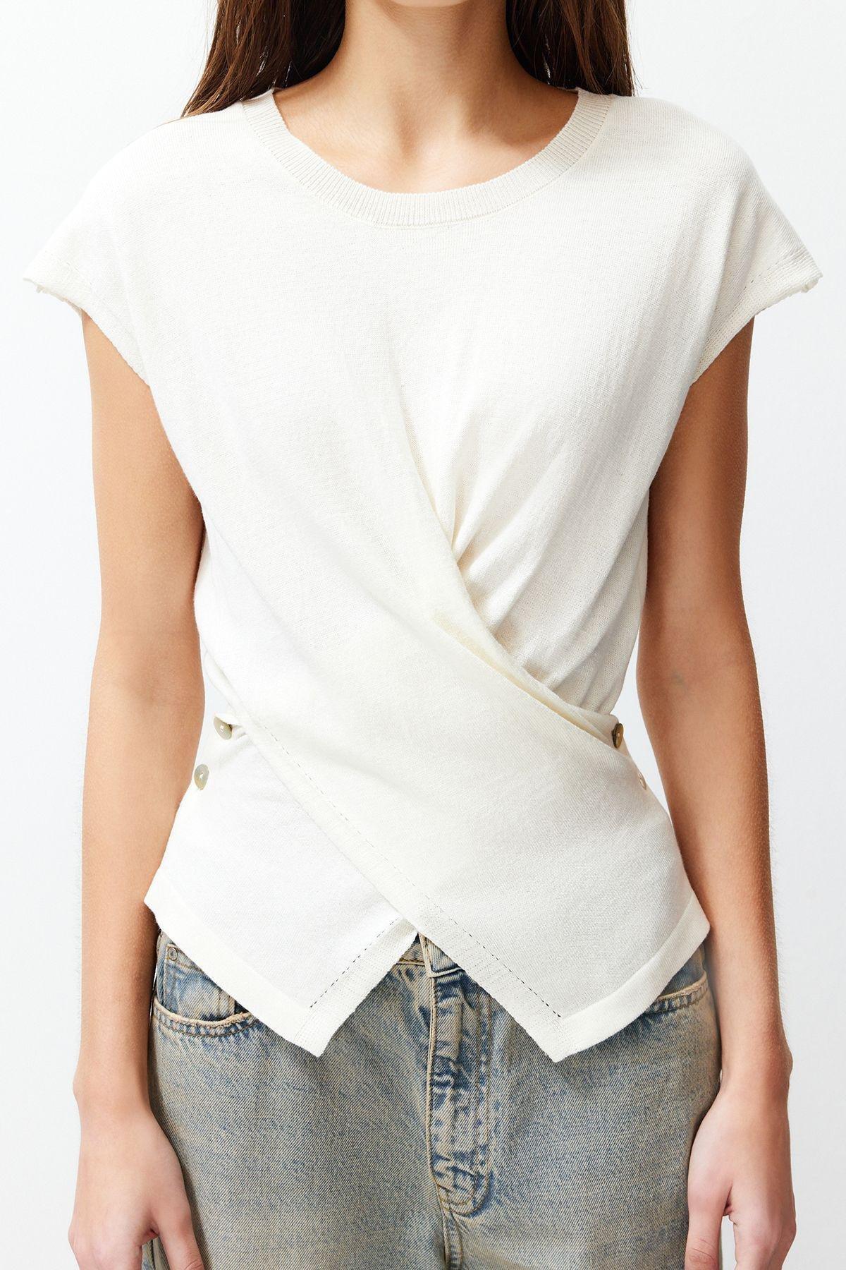 Ecru Cotton Knitwear Blouse, , large image number 3