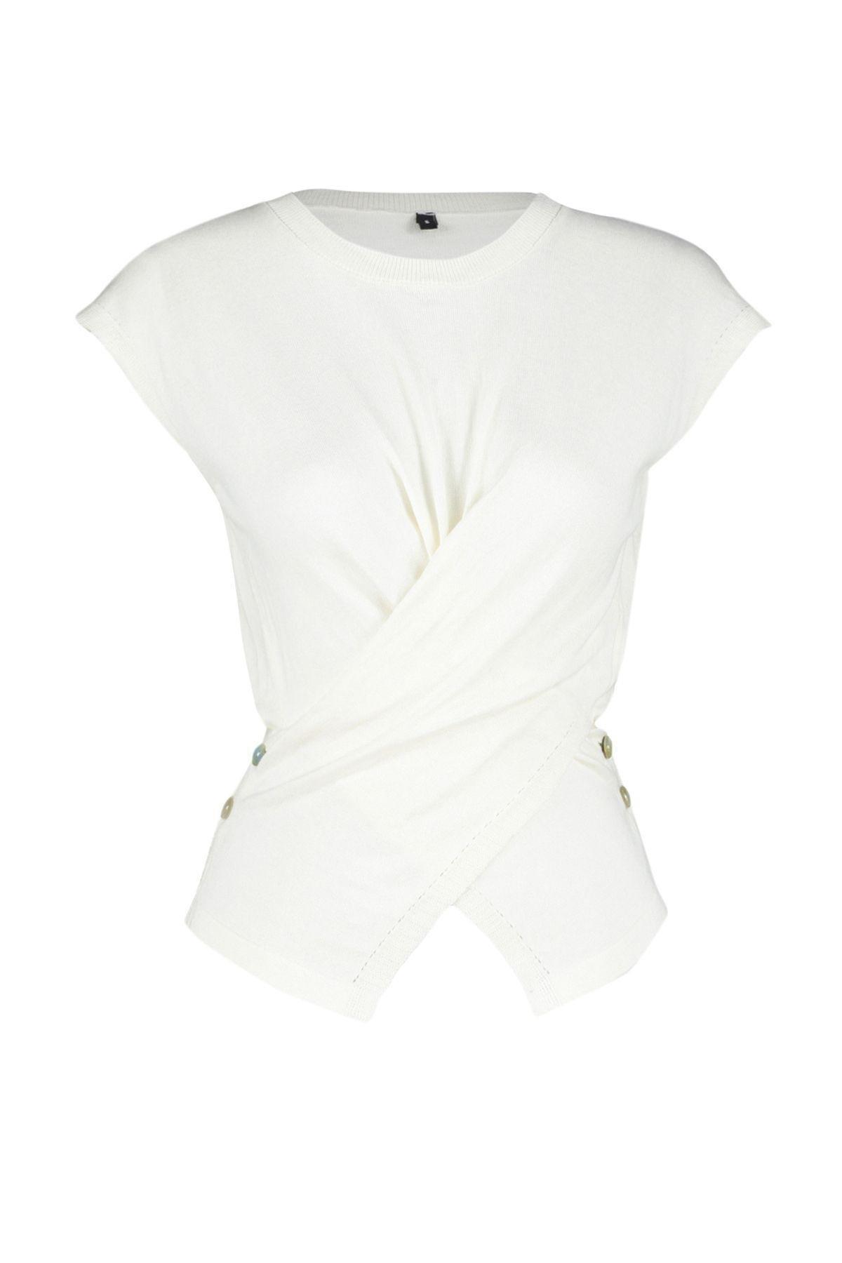 Ecru Cotton Knitwear Blouse, , large image number 5