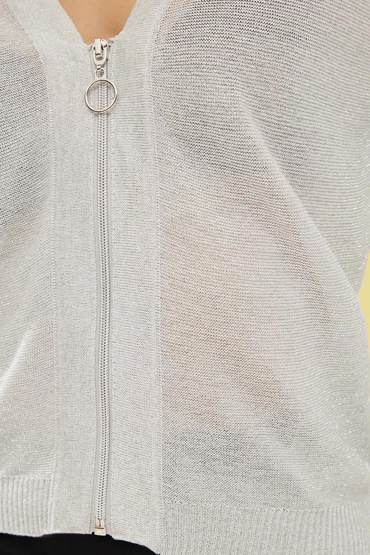 Beige Transparent Glitter Knit Cardigan, , large image number 3